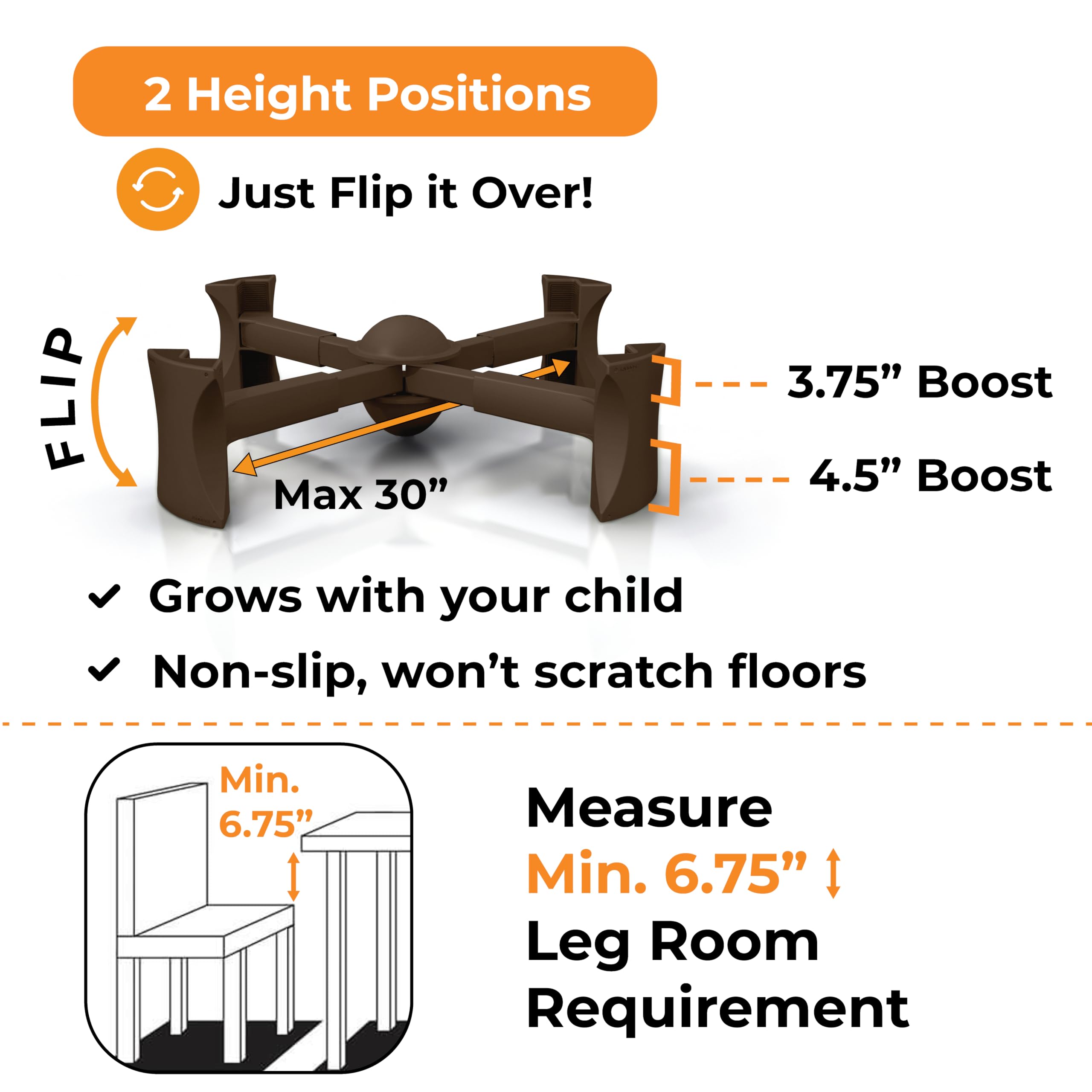 Portable Kitchen Chair Booster Seat for Toddlers & Adults - Chocolate Color, Under-Chair Design - Perfect for Dining, Travel & Home Use