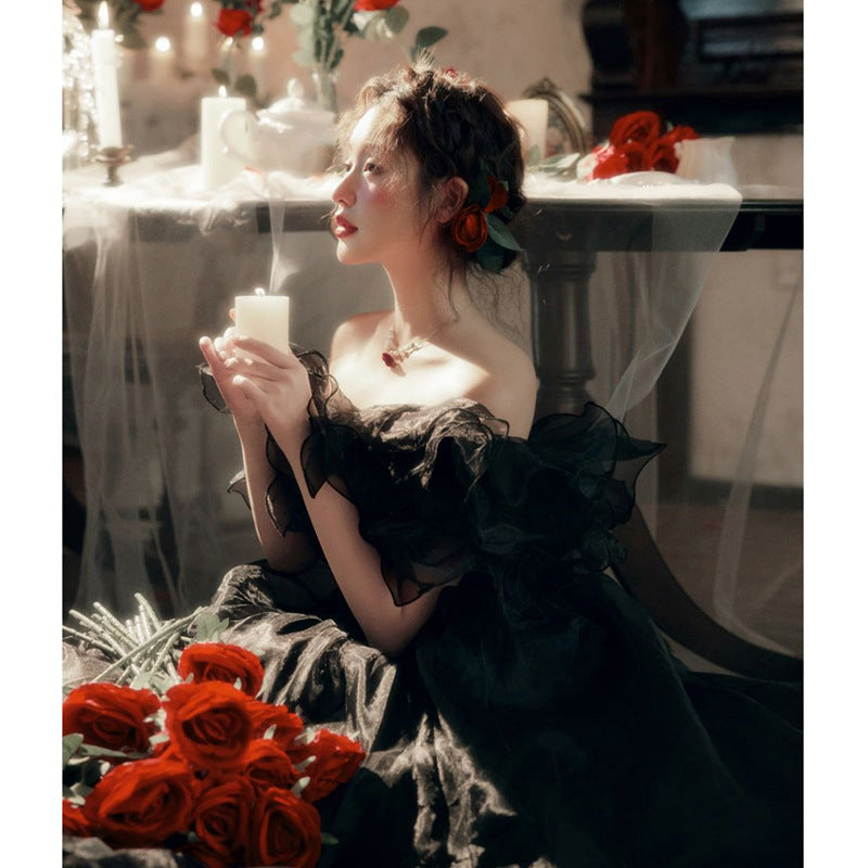 Elegant Black Evening Dress for Wedding & Engagement Photography - 2025 Studio Photo Shoot Theme - Perfect for Couples & Special Occasions