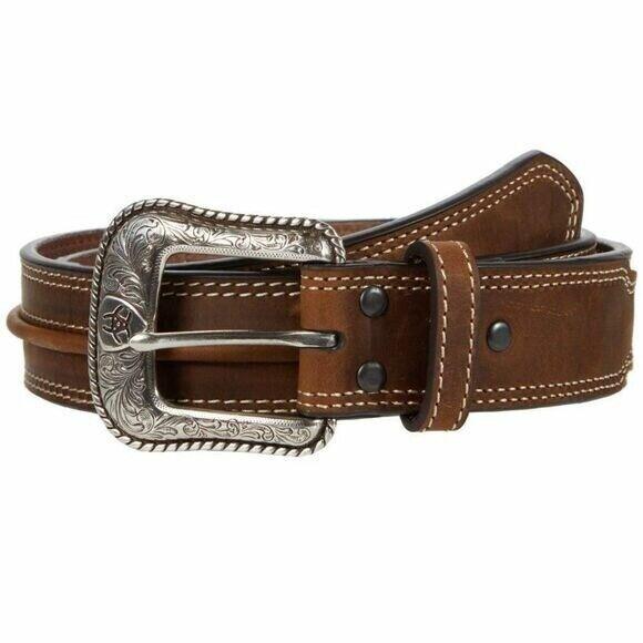 ARIAT Men's Western Belt with Center Bump - Size 32 | Genuine Leather Cowboy Belt for Rodeo, Ranch Work & Casual Wear