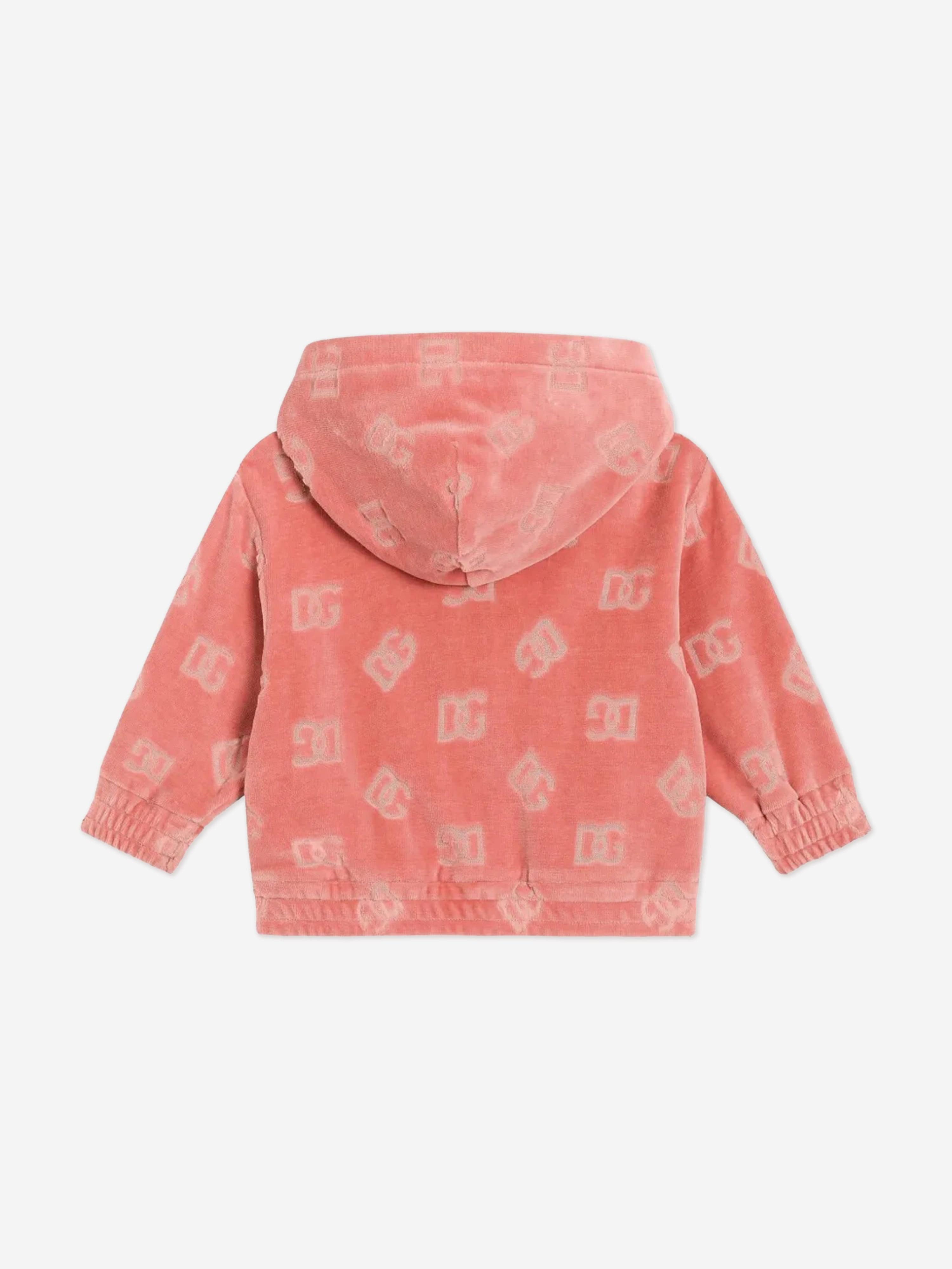 Baby Girls Jacquard Logo Zip Up Hoodie - Soft Pink Pullover for Toddlers & Infants | Perfect for Playdates, Daycare & Outdoor Adventures
