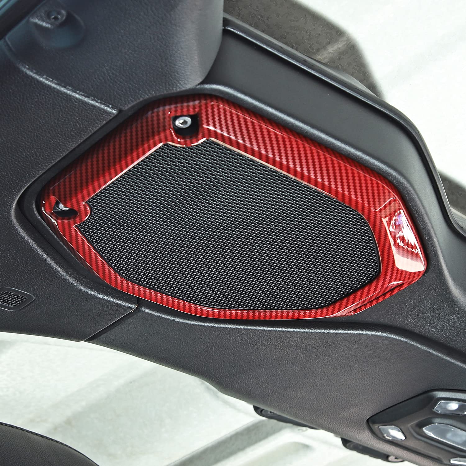 JeCar Premium Speaker Frame Trim Cover for 2018-2023 Jeep Wrangler JL JLU & Gladiator JT - Red Carbon Fiber Interior Upgrade - Perfect for Off-Road Adventures & Car Customization