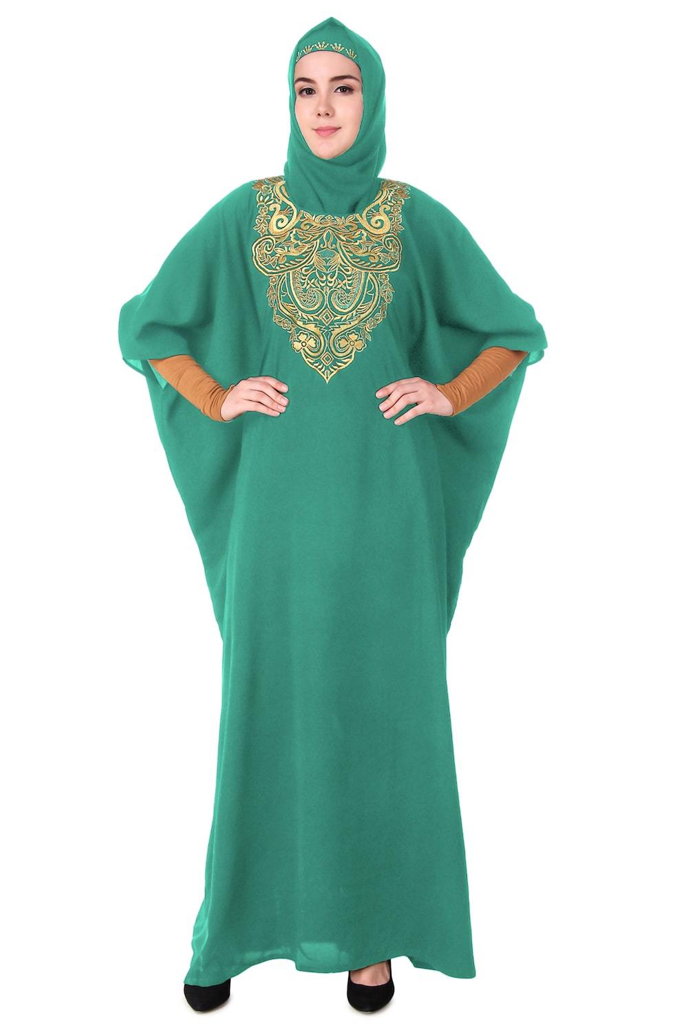 Exquisite Floral Hand Embroidered Kaftan Dress for Women - Boho Chic Beach Cover Up, Resort Wear & Summer Vacation Outfit