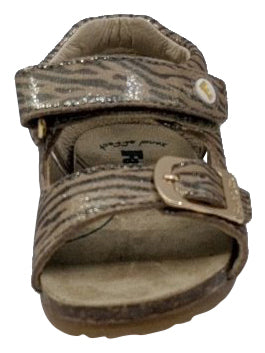 Falcotto Girls Bea St. Zebra Print Open Toe Sandals in Platinum - Comfortable Summer Casual Shoes for Kids, Perfect for Beach, Park and Outdoor Play