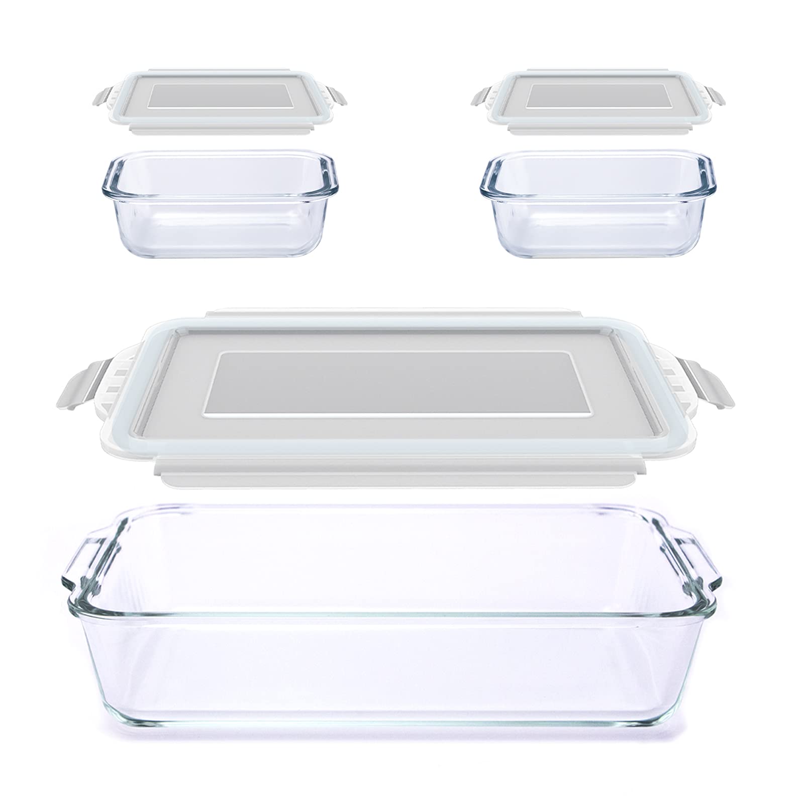 Luvan 2.3 qt Glass Baking Dish Set - Rectangular Oven Safe Bakeware with 2 Airtight Food Storage Containers | Freezer & Microwave Safe | Perfect for Meal Prep, Casseroles & Leftovers Storage