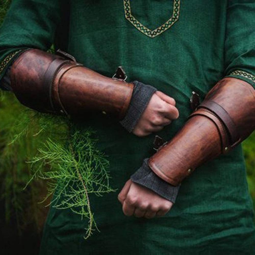 Medieval Gauntlet Wristband - Punk Gothic Faux Leather Armor Bracer with Buckles - Perfect for LARP, Cosplay, Renaissance Fairs & Gothic Fashion
