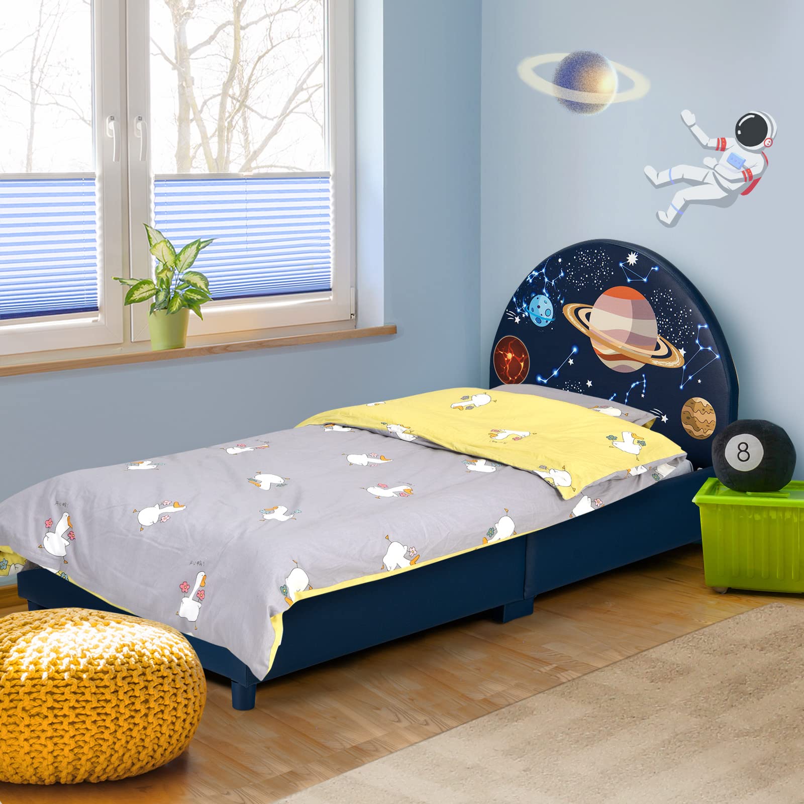 Honey Joy Twin Size Wooden Bed Frame for Kids with Headboard & Slat Support - No Box Spring Needed - Sturdy Toddler Bed for Boys & Girls - Fits Standard Twin Mattress - Perfect for Bedrooms, Playrooms & Guest Rooms