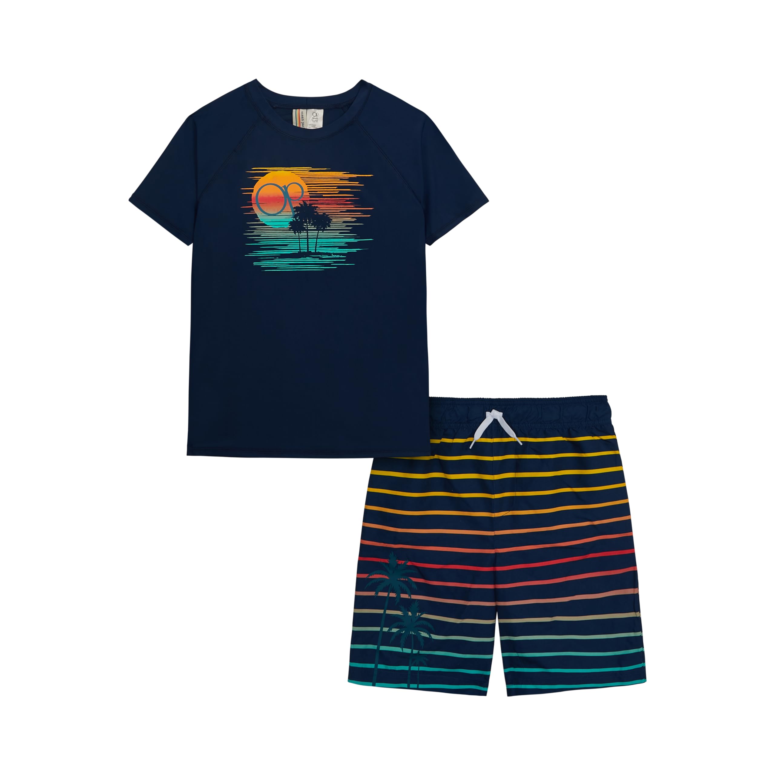 Ocean Pacific Boys' Rashguard & Swim Trunks Set - UPF 50+ Sun Protection for Swimming, Surfing & Beach Activities