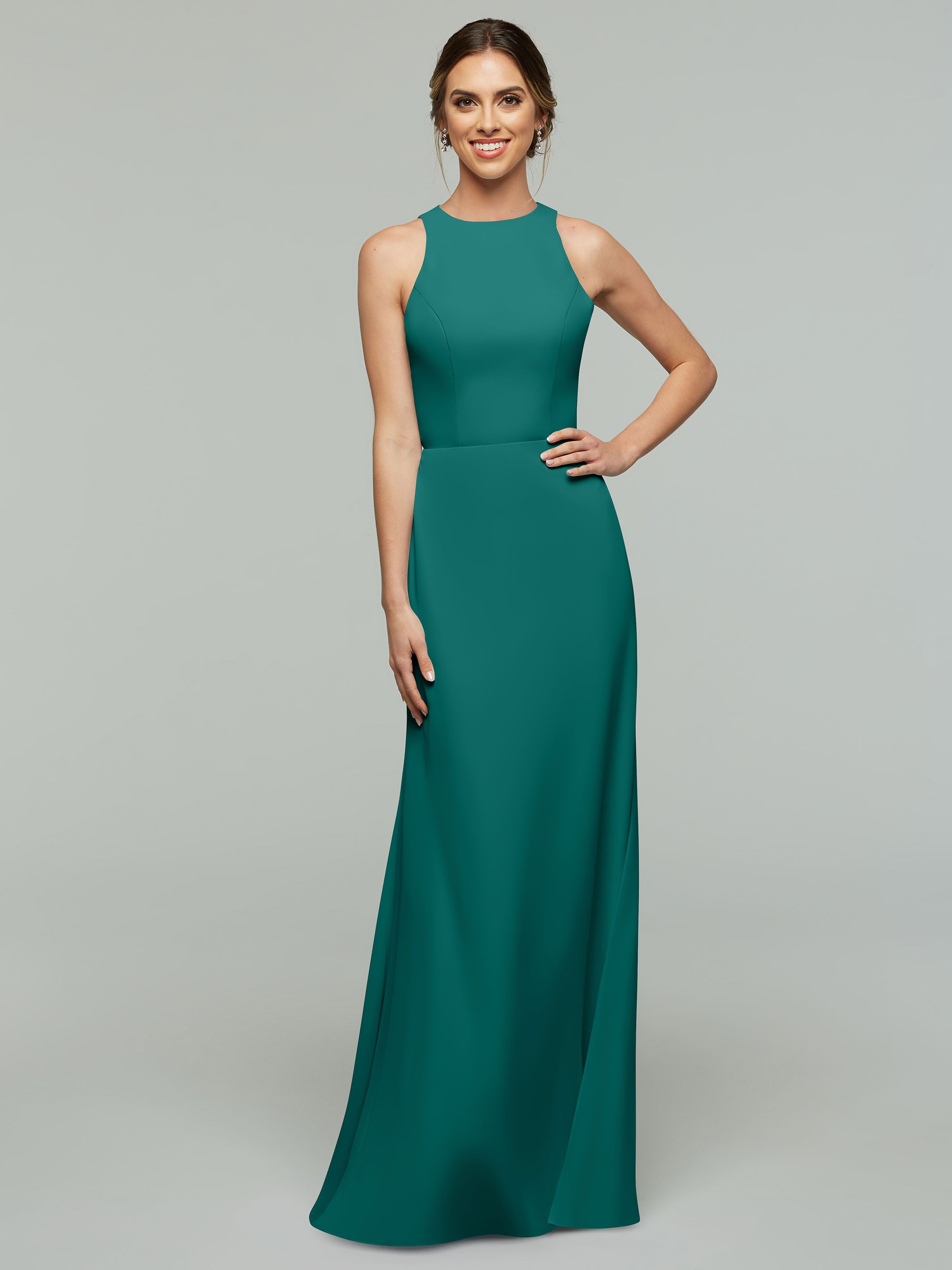 Elegant 80175 Chiffon A-Line Bridesmaid Dress with Plunging Halter Neckline - Perfect for Weddings, Formal Events & Evening Parties