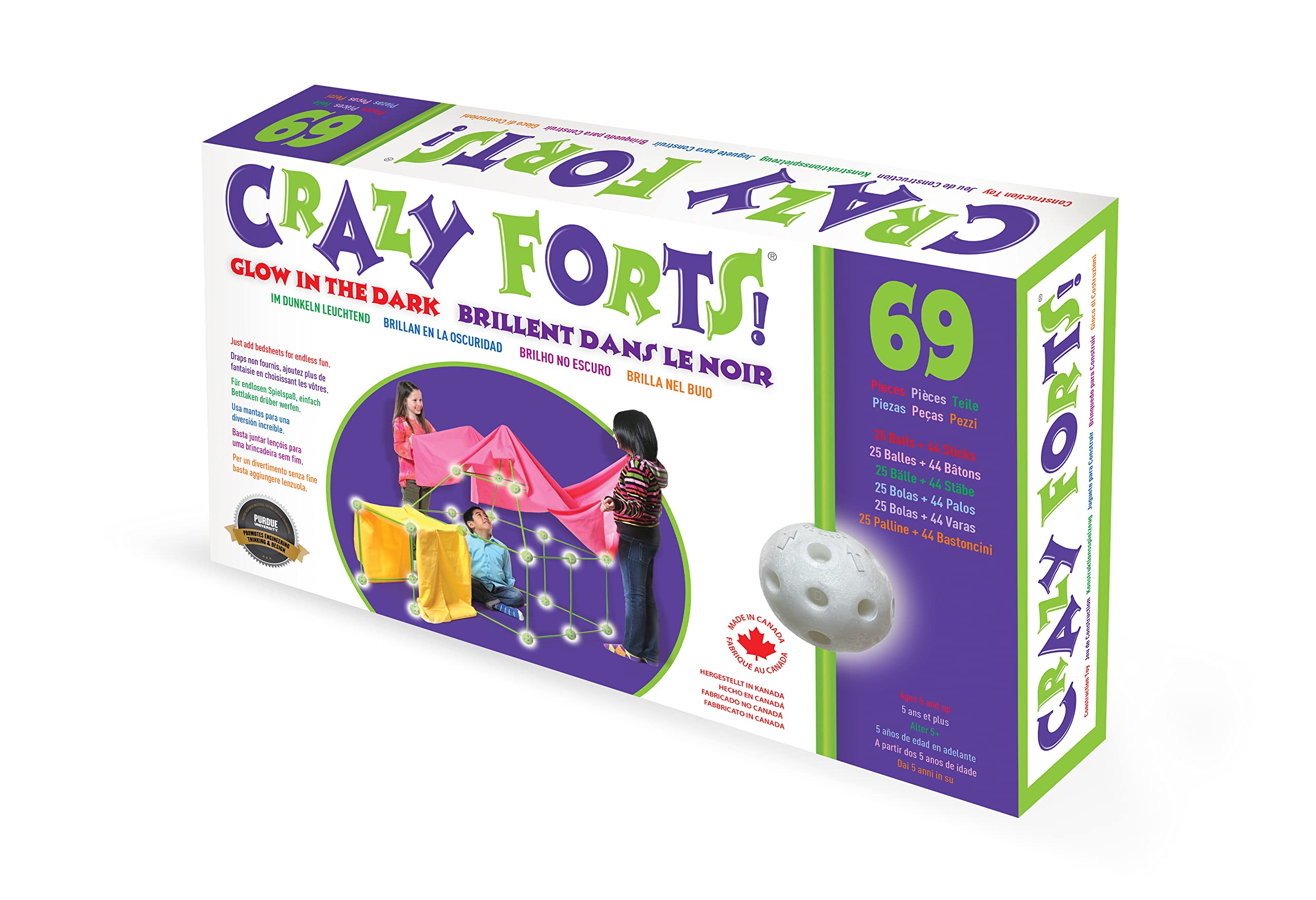 Everest Toys Crazy Forts Glow in The Dark Building Kit - 69 Piece Kids Fort Construction Set for Indoor & Outdoor Play, STEM Learning, and Imaginative Adventures