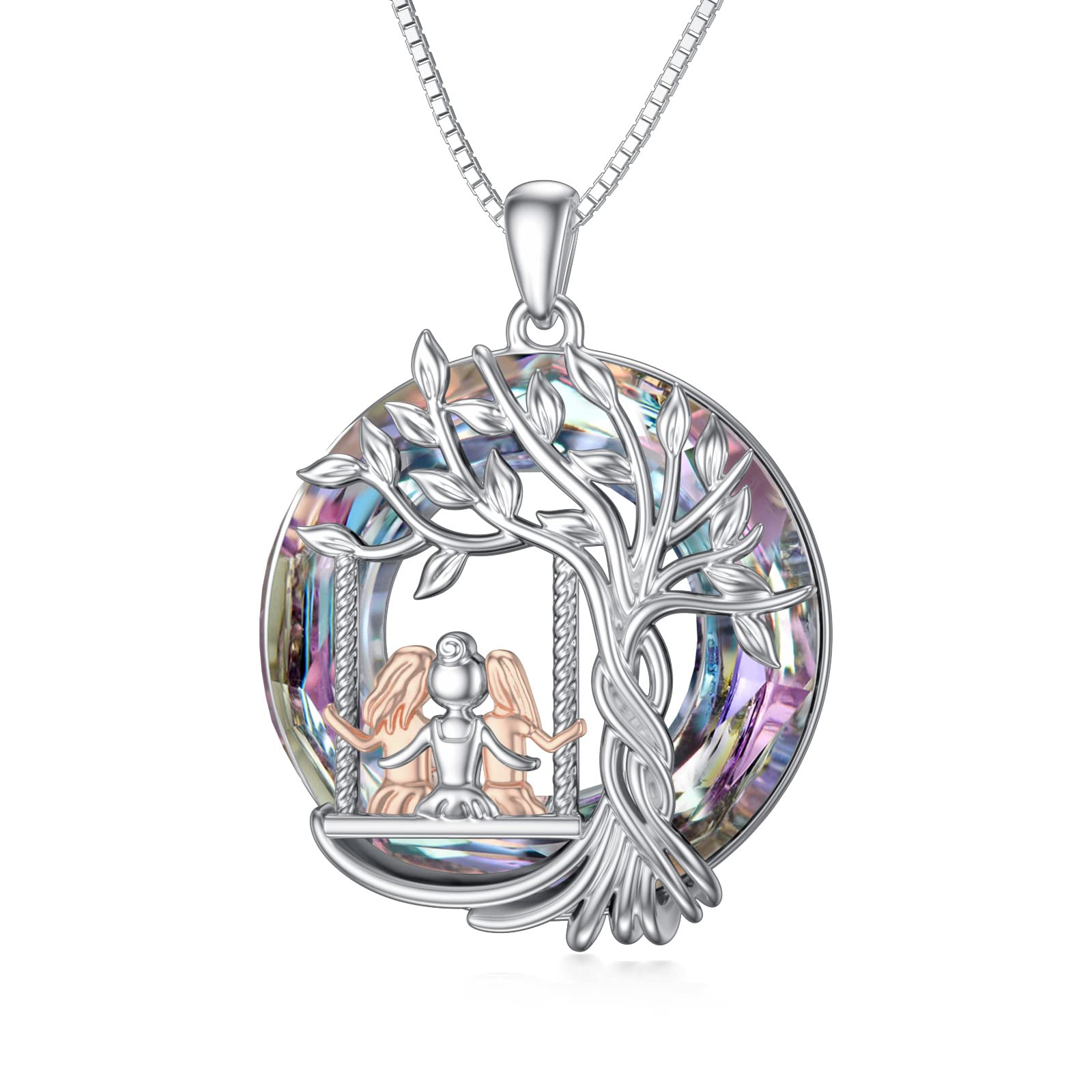 TOUPOP 925 Sterling Silver Tree of Life Necklace for Sisters - 2/3/4 Sisters Jewelry with Crystals - Meaningful Birthday, Mother's Day & Friendship Gift for Women, Daughters & Friends - Perfect for Family Reunions, Sister Bonding & Special Occasions