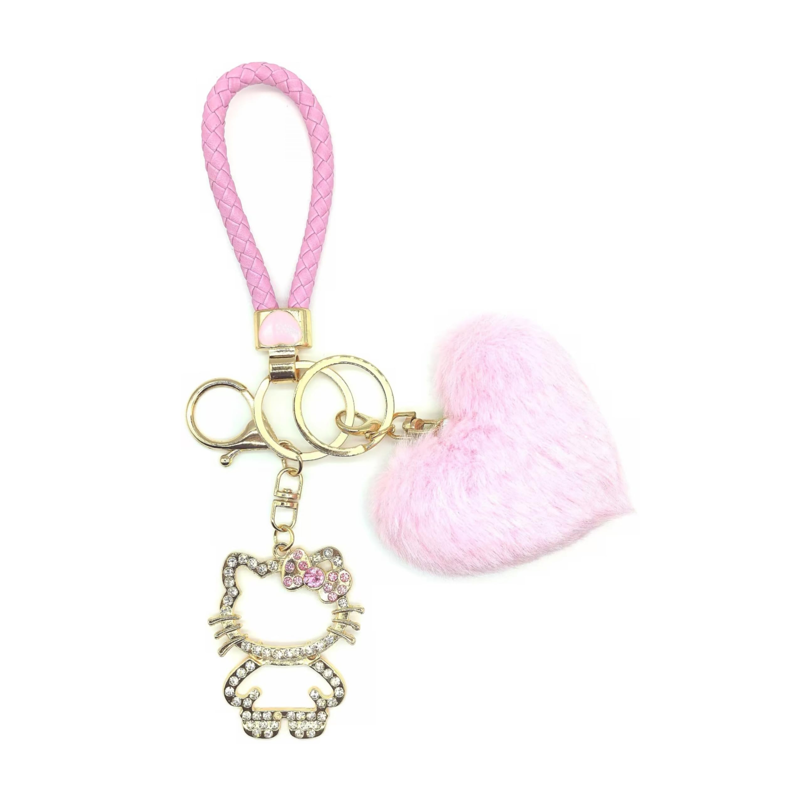 Sparkly Rhinestone Keychain for Women - Cute Heart Pom Pom Keychain Accessory | Perfect for Backpacks, Handbags, Car Keys & Gift Giving