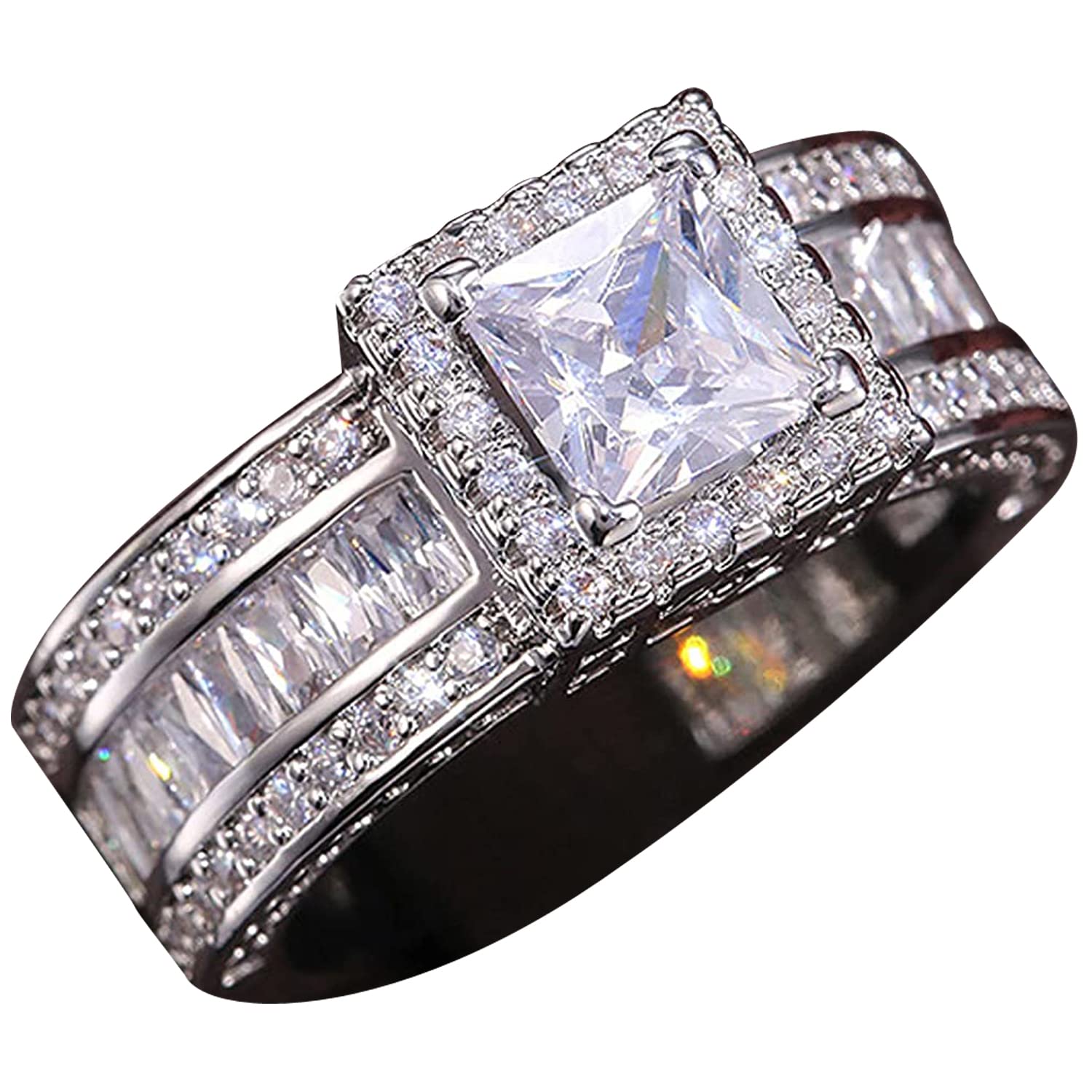 925 Sterling Silver Shiny Full Diamond Gemstone Ring - Cubic Zirconia CZ Multi Row Eternity Band for Women | Engagement, Wedding, Anniversary Gift | Perfect for Bridal Jewelry & Special Occasions (US Size 7)