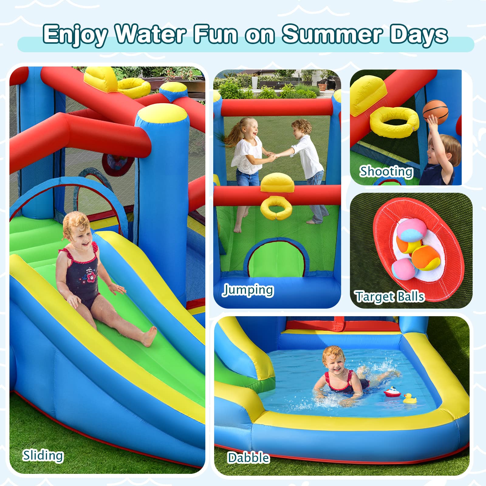 HONEY JOY 6-in-1 Inflatable Water Slide & Bounce House for Kids & Adults - Giant Blow Up Water Park with Target Ball, Climbing Wall - Outdoor Backyard Summer Party Water Slides (Blower Not Included) | Perfect for Birthday Parties, Family Gatherings & Summer Fun