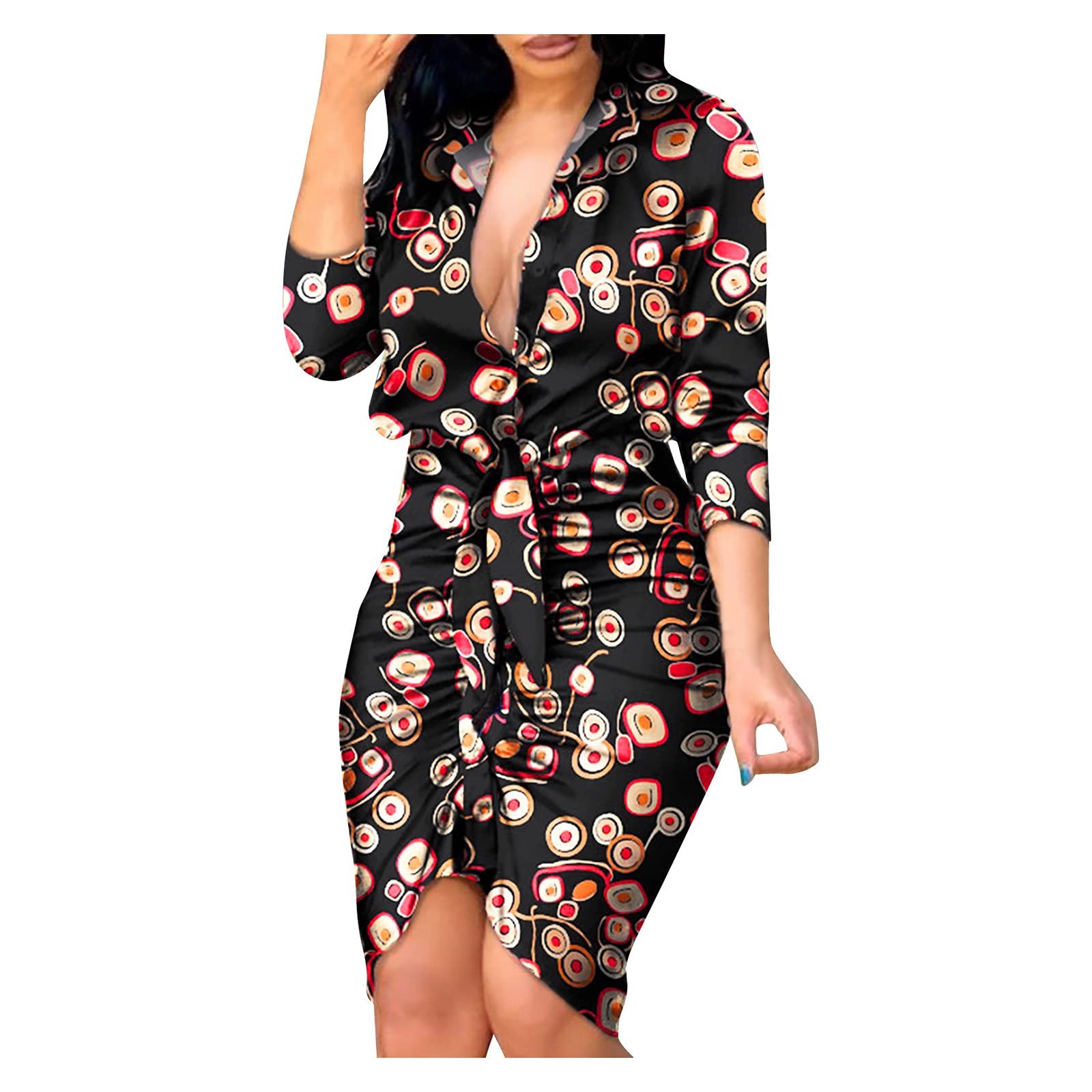 Smooto Women's Maternity Sundress - Button Down Collar Long Sleeve Maxi Dress with Pockets for Pregnancy | Comfortable Summer Dress for Beach, Vacation & Casual Wear (Black, Size L)