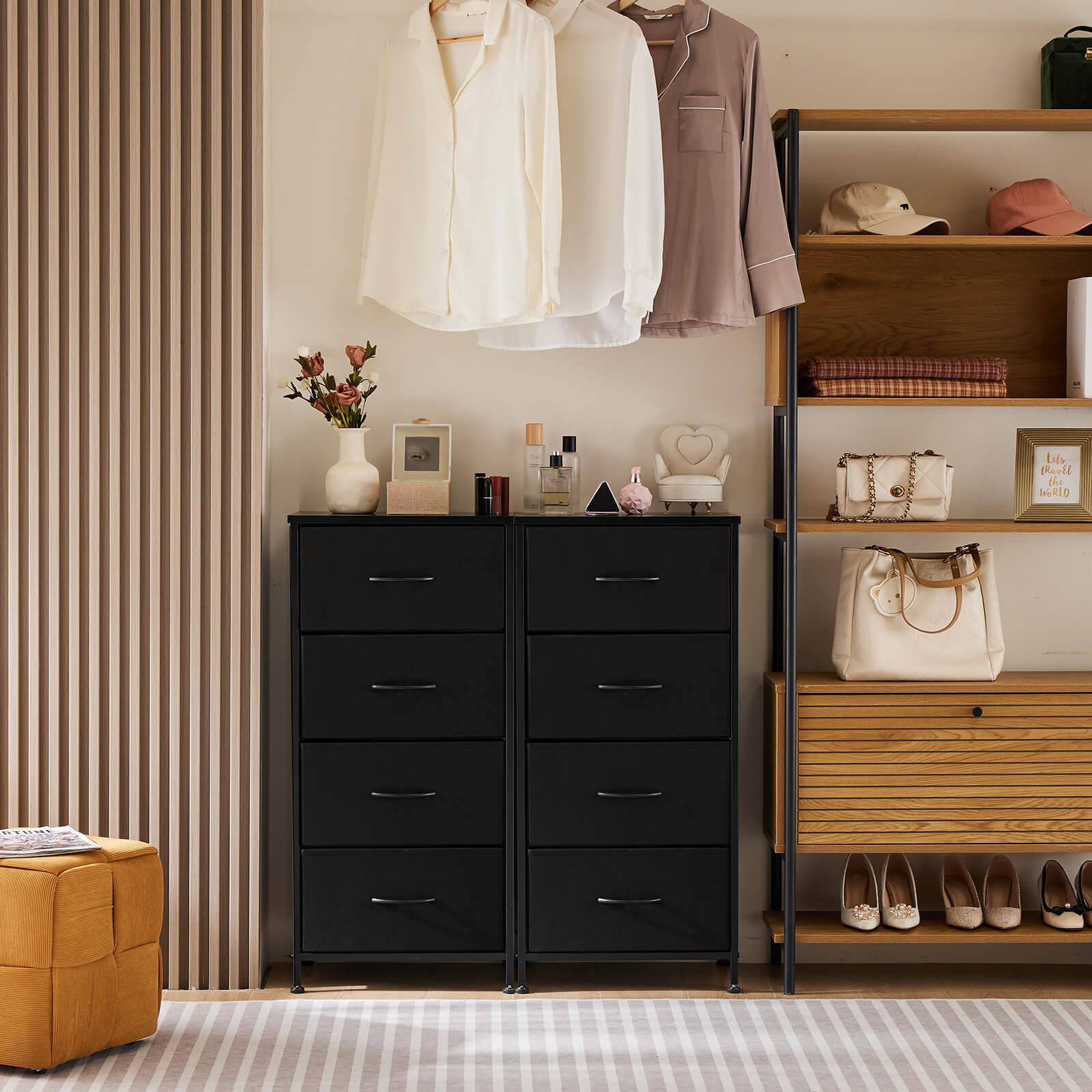 Modern 4-Drawer Dresser with Metal Frame & Wood Top - Black Chest of Drawers for Bedroom, Living Room, or Office Storage