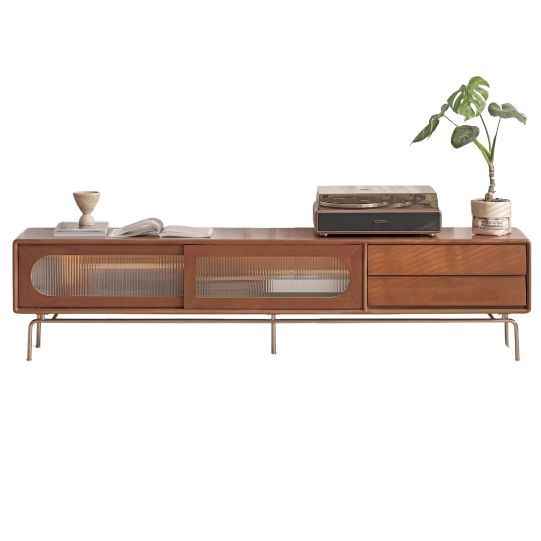 Solid Oak & Poplar Wood French Style TV Stand with Sliding Doors - Perfect for Living Room, Bedroom & Home Theater Storage