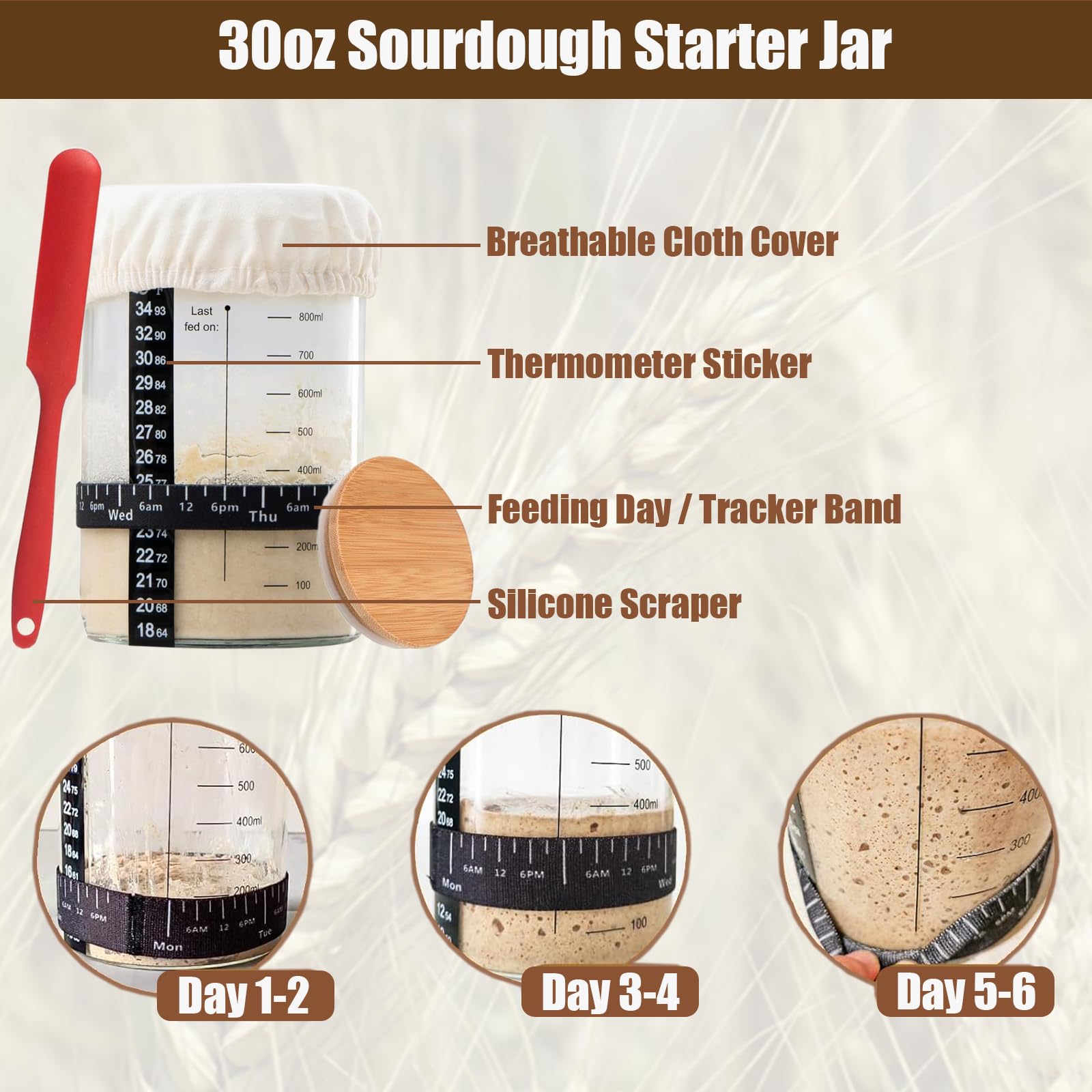 **Sourdough Starter Kit for Beginners - Glass Jar, Silicone Bread Sling, Bread Lame & Baking Supplies - Perfect for Homemade Sourdough Bread, Artisan Baking & Gifts**    *(Use: Ideal for home bakers, sourdough enthusiasts, and DIY bread-making gifts!)*