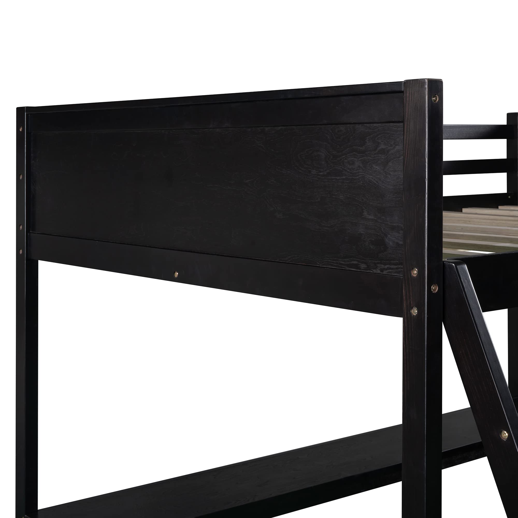 Merax Full Size Loft Bed with 3-Tier Shelves & Built-in Study Desk - Space Saving Wooden Bunk Bed for Kids & Teens - Sturdy Frame with Safety Ladder & Full-Length Guardrail in Espresso Finish - Perfect for Small Bedrooms, Dorms & Studio Apartments