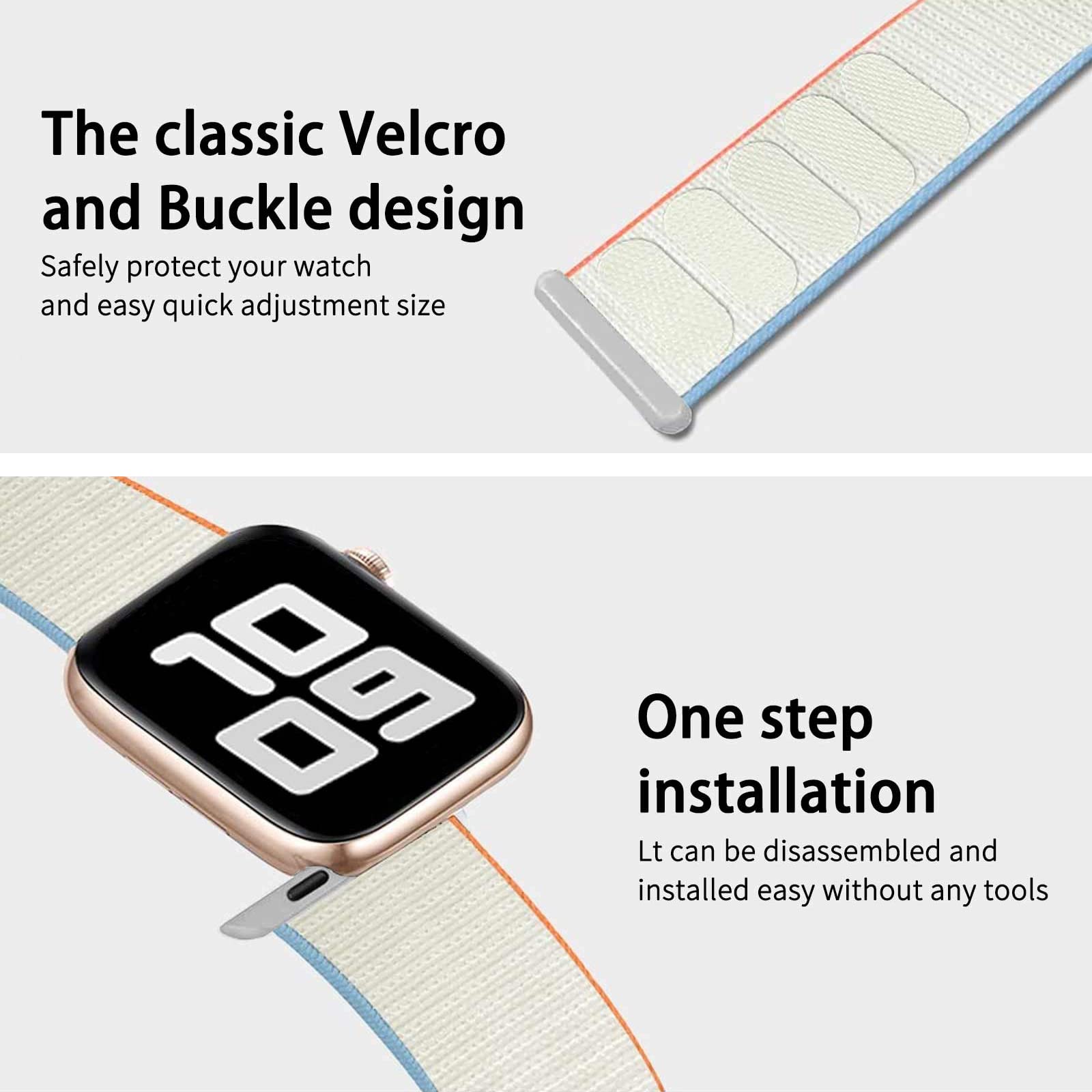 Durable Nylon Sport Loop Band Compatible with Apple Watch Series 1/2/3/4/5/6/7/8/SE - Adjustable Breathable Strap for Workout, Running & Daily Wear