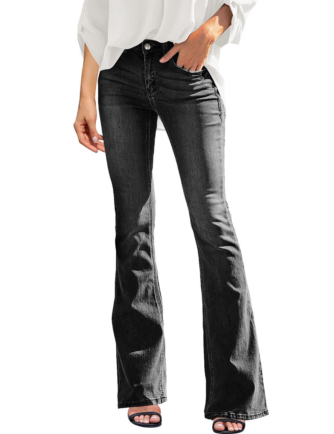 Luvamia Women's Ripped Flare Bell Bottom Jeans - Retro Wide Leg Denim Pants for Casual Outfits & 70s Vintage Style