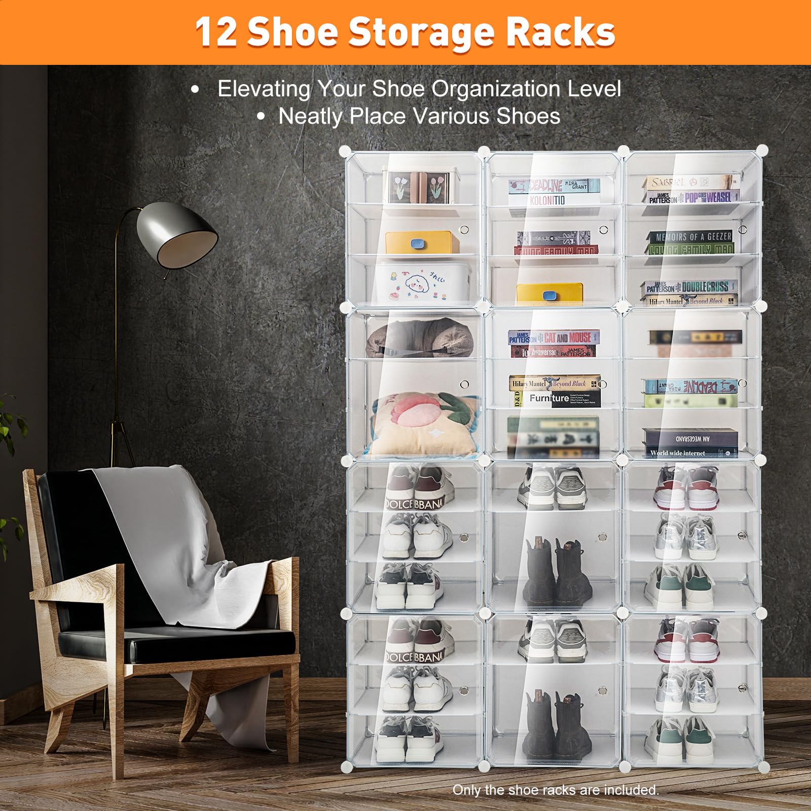 DNYSYSJ 12-Tier Stackable Shoe Rack Organizer - Holds 72 Pairs of Shoes, Free Standing Expandable Shoe Cabinet Storage Shelf for Closet, Entryway, Bedroom, and Dorm Organization (12 Rows, 3 Lines)