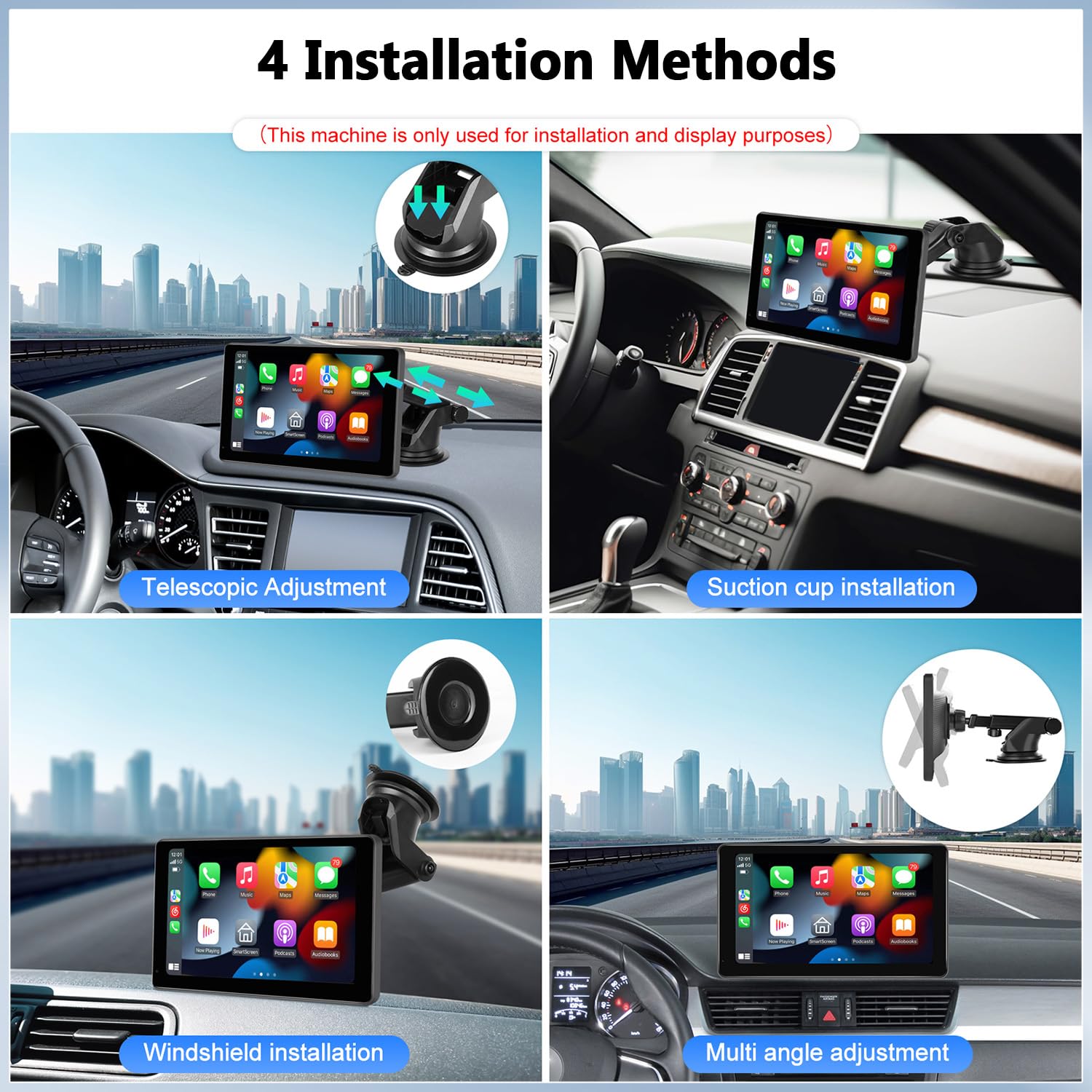 7-inch Portable Car Stereo with Wireless Apple CarPlay & Android Auto - Touchscreen Bluetooth FM Receiver with Steering Wheel Control, Voice Command & AUX Input (7V-32V) - Perfect for Road Trips, Commuting & Hands-Free Driving