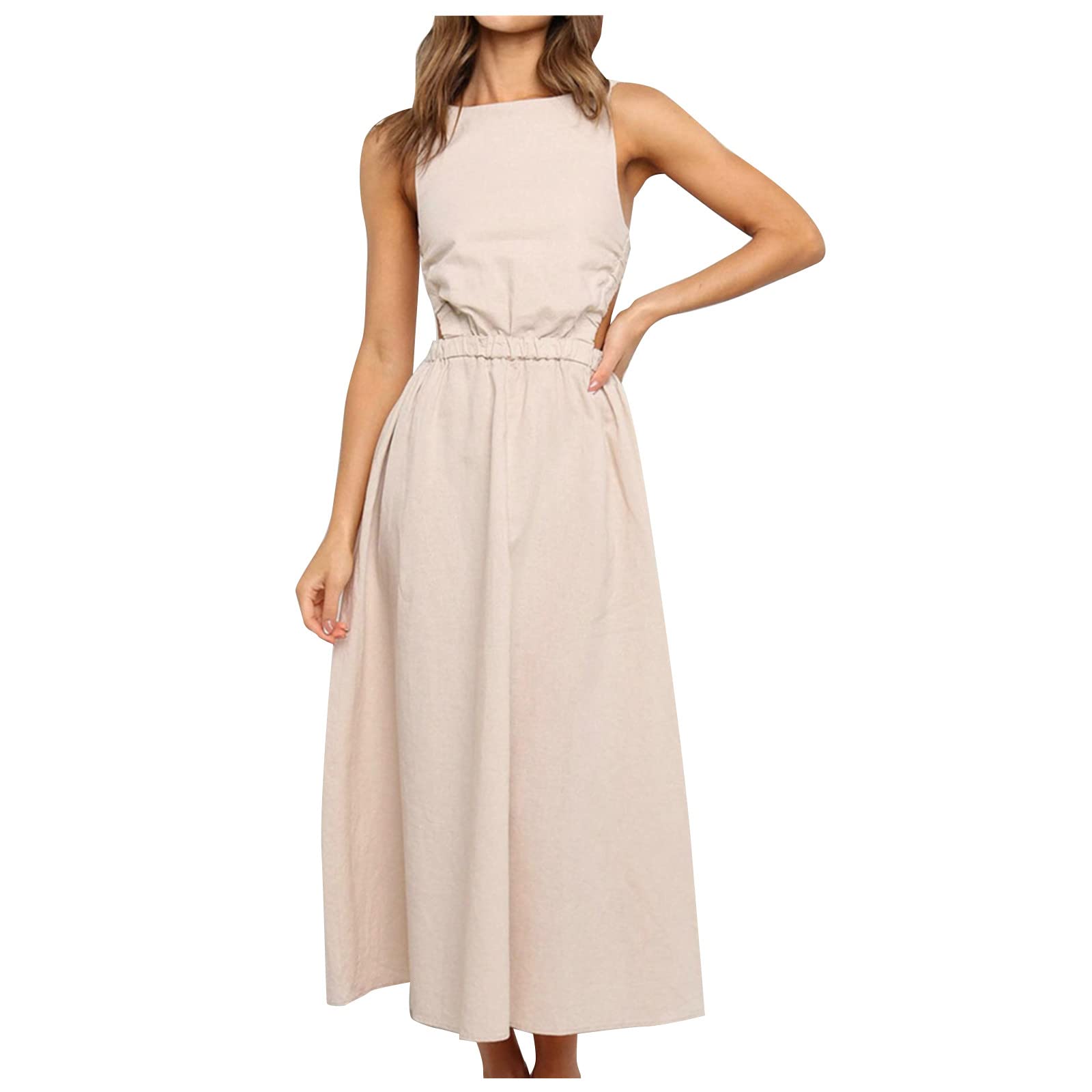 Women's Sexy Sleeveless Backless Chiffon Dress - Summer Fashion A-Line Pleated Waist Elastic Dress for Casual Wear & Beach Vacation | Perfect for Date Night, Party & Outdoor Events
