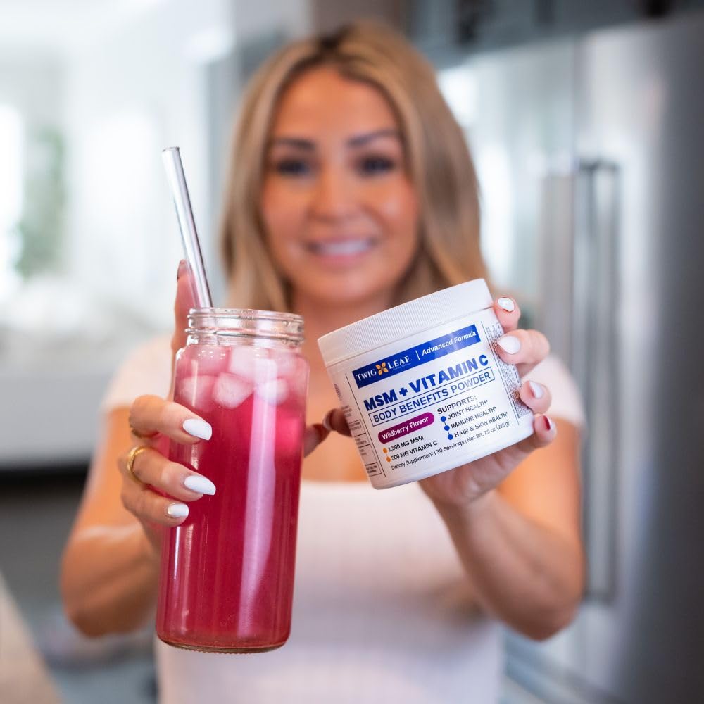 Twig & Leaf MSM + Vitamin C Powder for Hair Growth, Nail Strength & Joint Support | Wildberry Flavor | 30 Servings Non-GMO Gluten-Free Sulfur Supplement (7.9 Oz) | Perfect for Daily Wellness Routine & Active Lifestyle