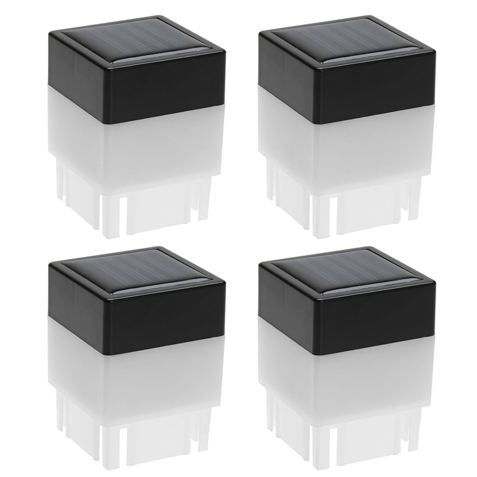 4 Pack Solar LED Fence Post Caps - 6V 2W Cool White Solar Lights for Wrought Iron, Aluminum & Garden Fences (2×2 Inch) - Weatherproof Outdoor Lighting for Pathways, Driveways & Yard Decoration
