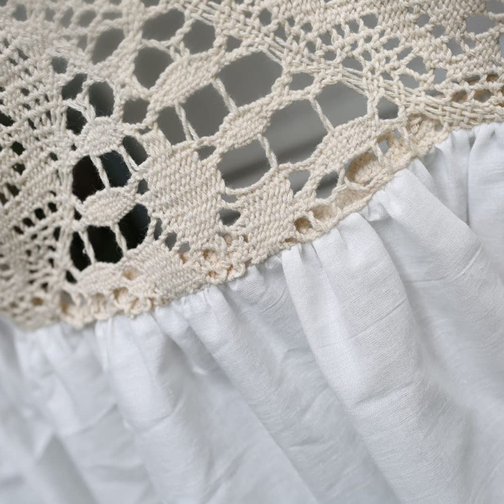 VCTOPS Cotton Crochet Tier Curtains - Semi Sheer Rustic Short Window Curtains for Kitchen & Cafe - 1 Panel (White, 47x33 Inches) - Perfect for Small Windows, Farmhouse Decor & Cozy Home Style