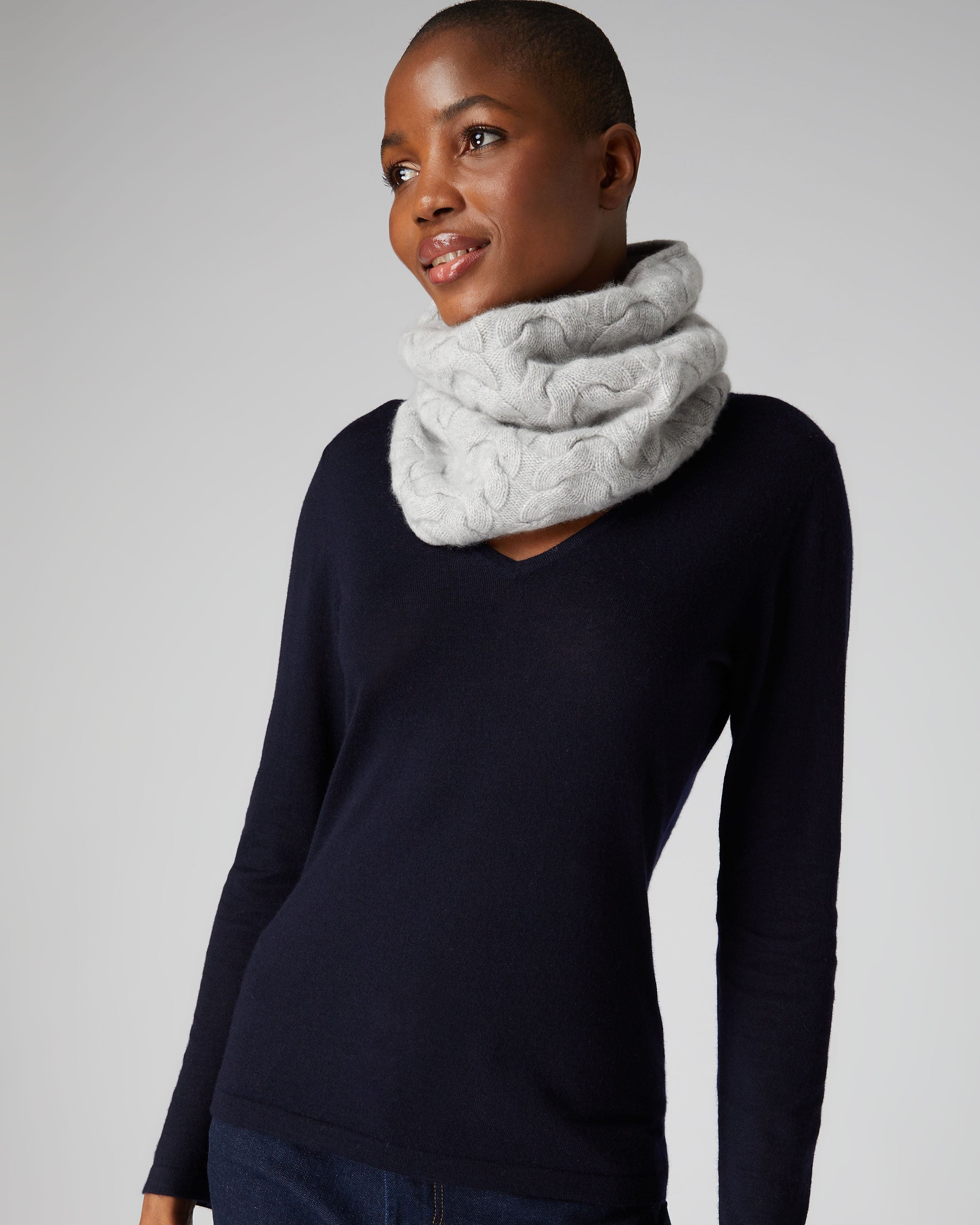 Unisex Cable Knit Cashmere Snood Scarf - Soft & Warm Winter Accessory for Men & Women - Fumo Grey - Perfect for Cold Weather & Outdoor Activities