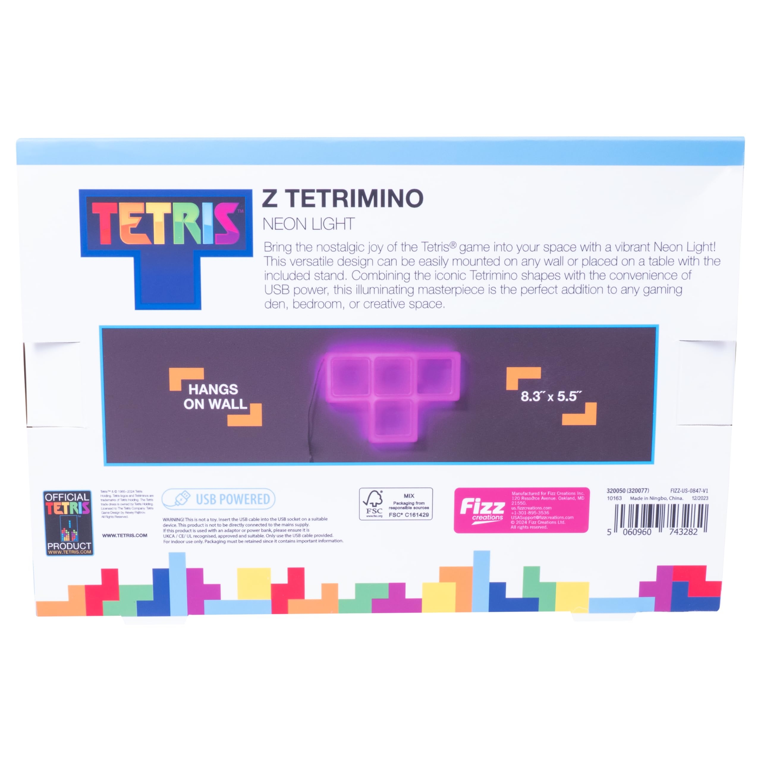 Fizz Creations Tetris Tetrimino Purple LED T Light - Retro Gaming Gift with USB Power & Wall Mount | Classic Gameboy Inspired Ambient Lighting for Bedroom, Game Room & Office Decor