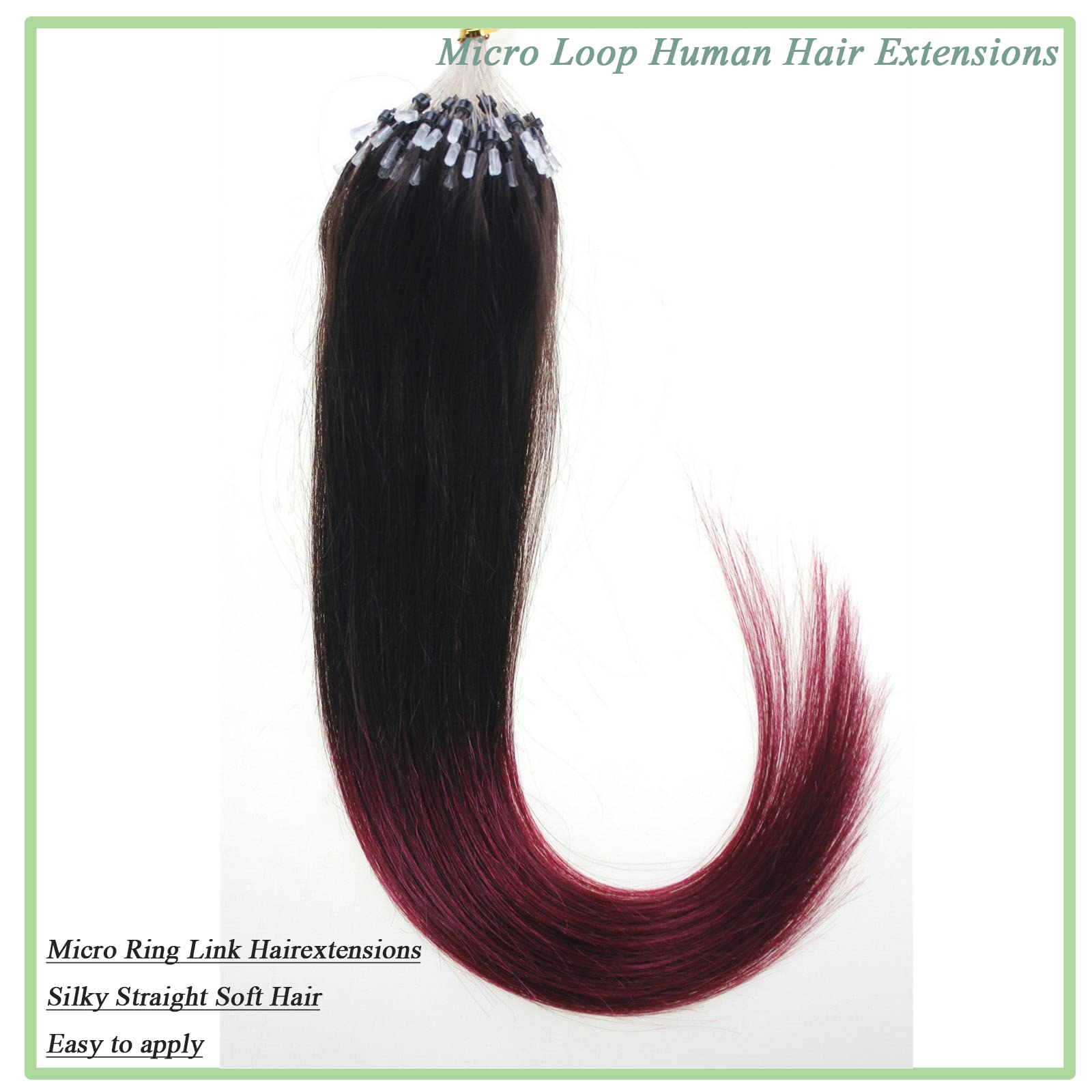 Micro Loop Hair Extensions 22 Inch - 100% Real Human Remy Hair, Ombre Off Black to Burgundy Red, 50g per Pack (100 Strands) - Seamless Micro Bead Links for Natural Look | Perfect for Daily Wear, Parties & Special Occasions