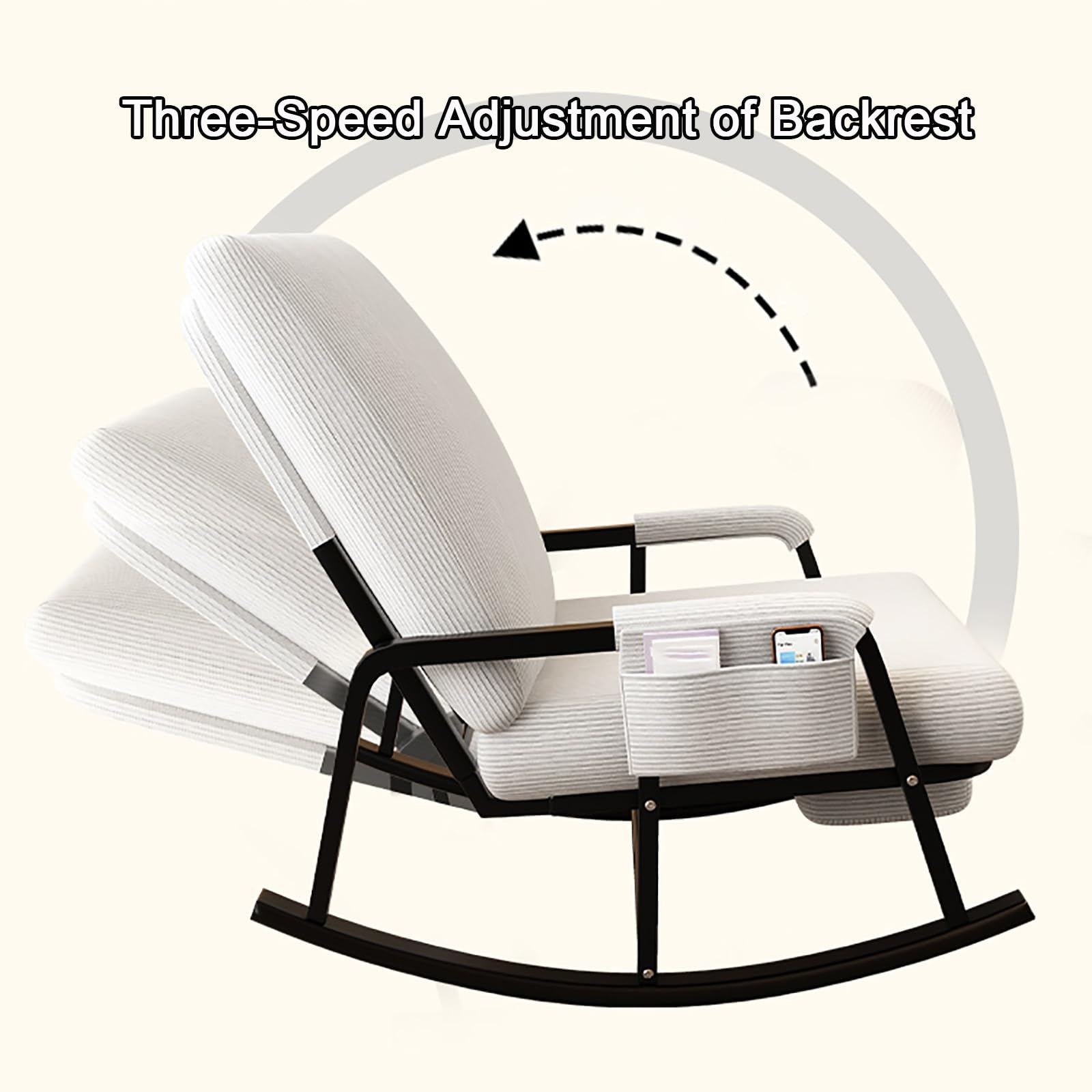 Comfortable Corduroy Glider Rocking Chair with Telescopic Footrest - Nursery, Living Room, Balcony & Terrace Rocker (Off-White, Size B) - Perfect for Nursing, Relaxing & Home Decor