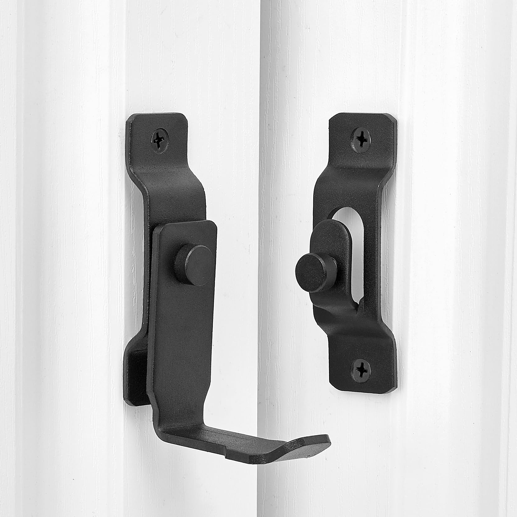 2 Packs 90 Degree Flip Barn Door Lock - Matte Black Privacy Security Gate Latch for Sliding Doors, Wine Cabinets & Closets | Heavy Duty Antique Style Hook Lock for Home & Office Use