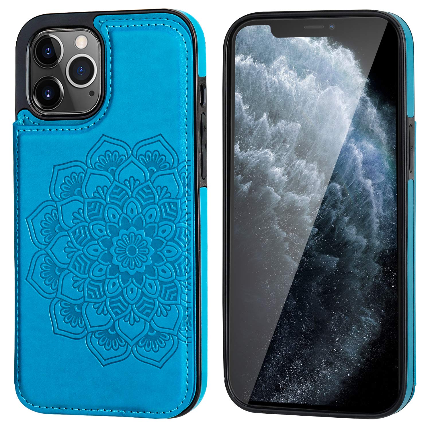 Vaburs iPhone 12 Pro Max Wallet Case with Card Holder - Embossed Mandala Flower PU Leather Cover with Magnetic Closure | Shockproof Flip Design for 6.7