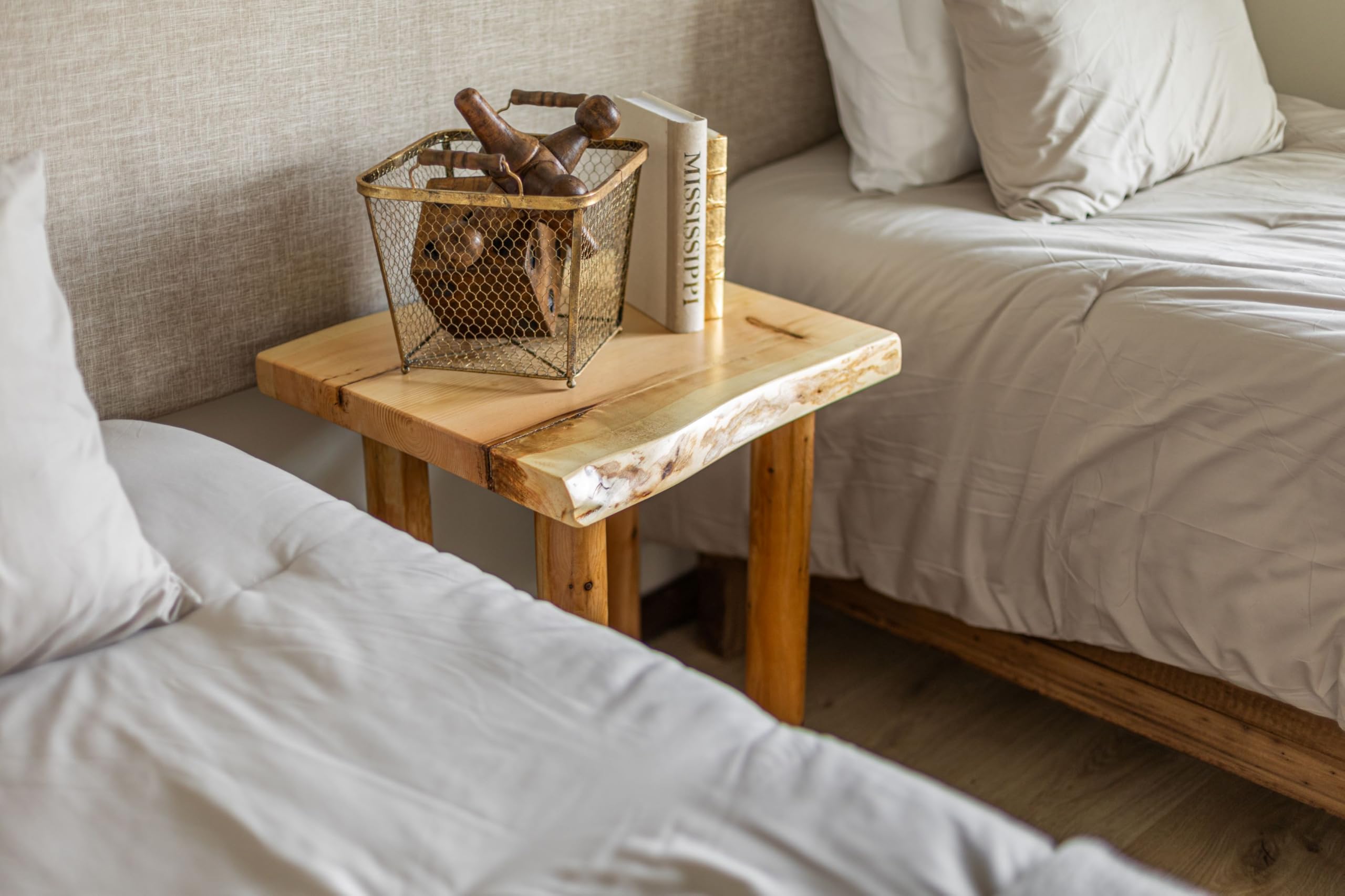Rustic Log End Table - Handcrafted Pine & Cedar Wood Nightstand, Lamp Stand, or Plant Table for Living Room, Bedroom & Office (Natural Finish)