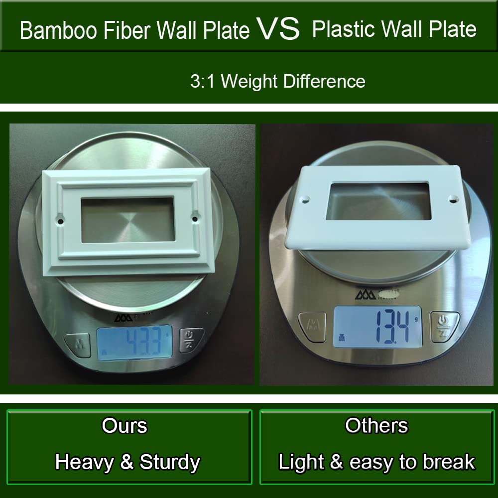 Bamboo Fiber Wall Plates - Standard Size 1 Gang Decorator Outlet Covers & Light Switch Plates (4-Pack, White) - Durable & Eco-Friendly for Living Room, Bedroom, Office Decor