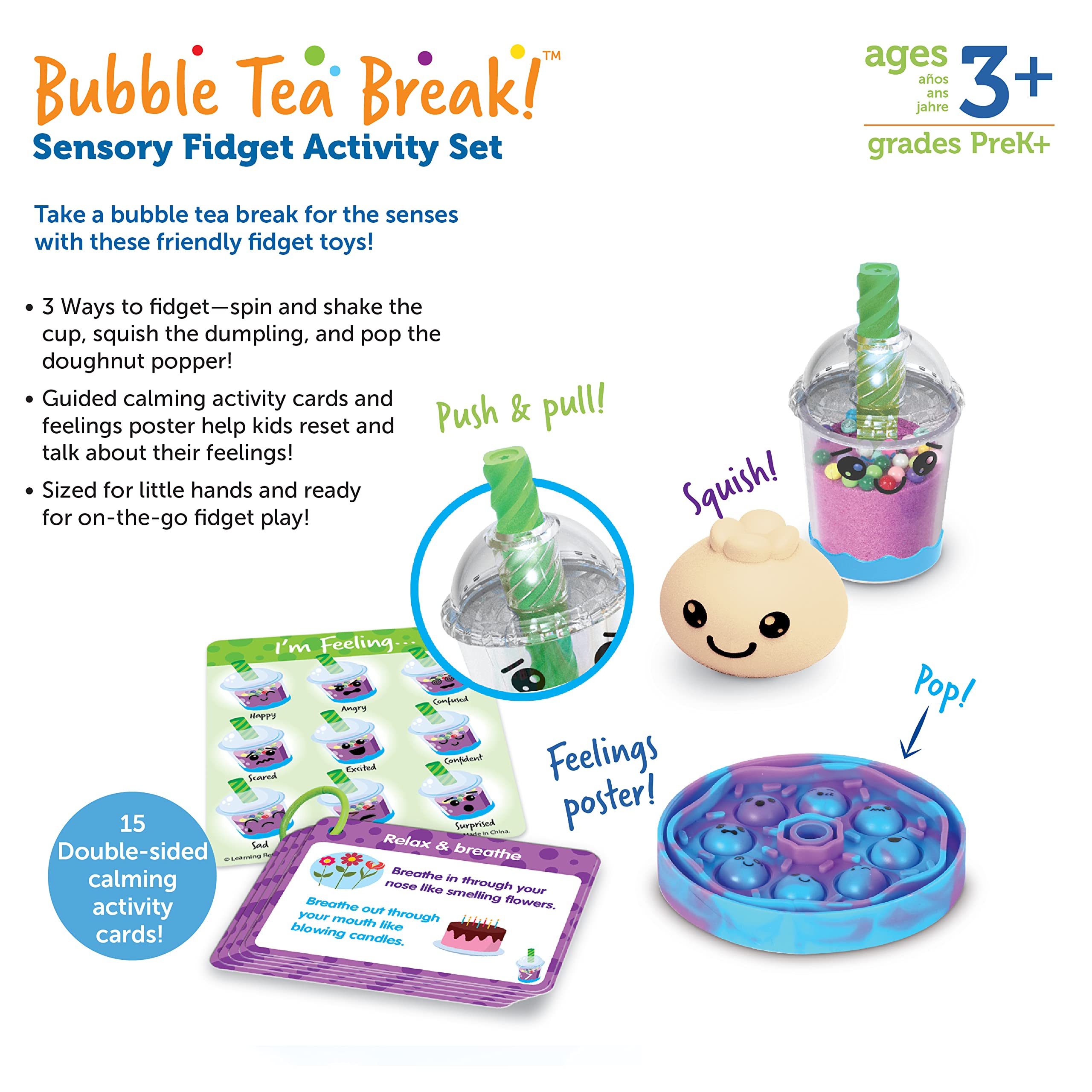 Learning Resources Bubble Tea Break Sensory Fidget Toy Set - 19-Piece Calming Activity Kit for Kids Ages 3+ | Stress Relief, Social Emotional Learning (SEL) & Focus Tools | Perfect for Classroom, Therapy & Home Use