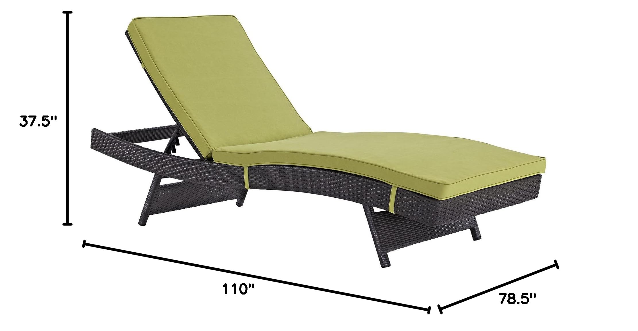 Modway Convene Wicker Rattan Outdoor Patio Chaise Lounge Chairs Set of 4 - Espresso & Peridot Color for Poolside, Garden, and Backyard Relaxation