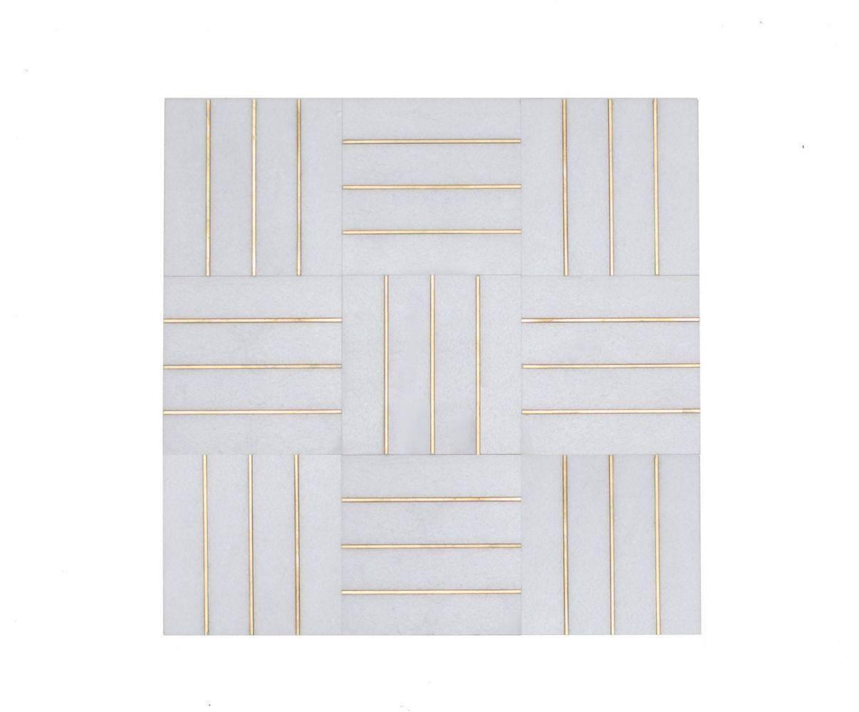 Premium Brass Gold Inlay Thassos Mosaic Tile for Bathroom, Kitchen Backsplash, and Pool Deck – Elegant Home Decor Upgrade