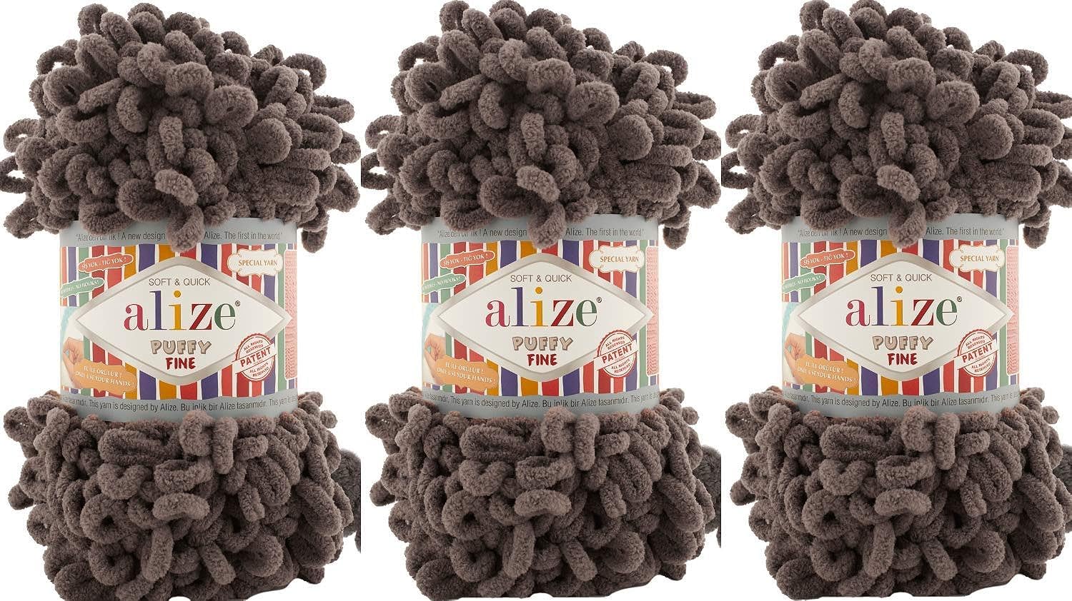 Alize Puffy Fine Yarn - 3 Skeins (300g, 48yds) 100% Micropolyester Super Soft Baby Blanket Yarn | Hand Knitting & Crochet | Chunky Bulky Woven Worsted Yarn (305) | Perfect for Baby Blankets, Scarves & Winter Accessories