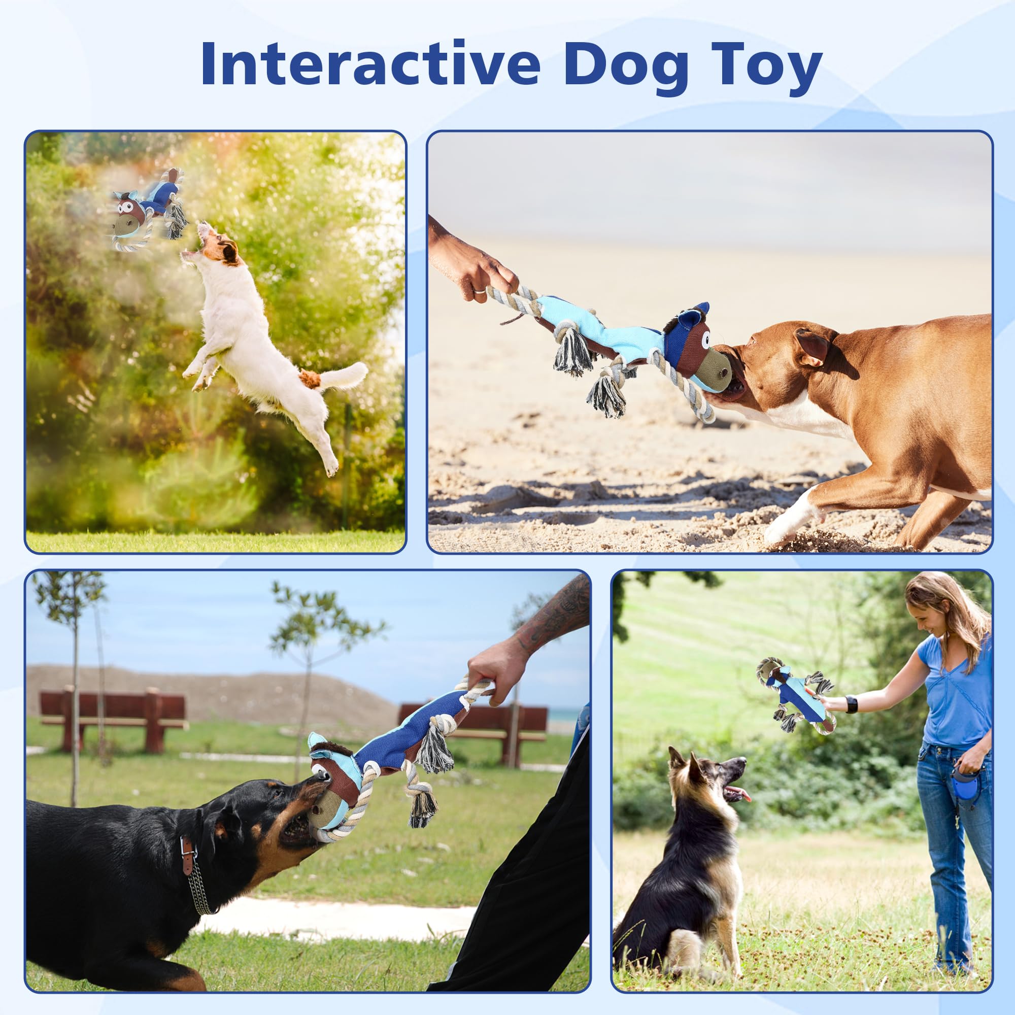 **PUHOHUN Durable Squeaky Dog Toys for Large Breeds – Tough Chew Rope Tug Toy with Crinkle Paper – Interactive Puppy Chewing Toys for Aggressive Chewers – Perfect for Playtime, Training & Bonding**