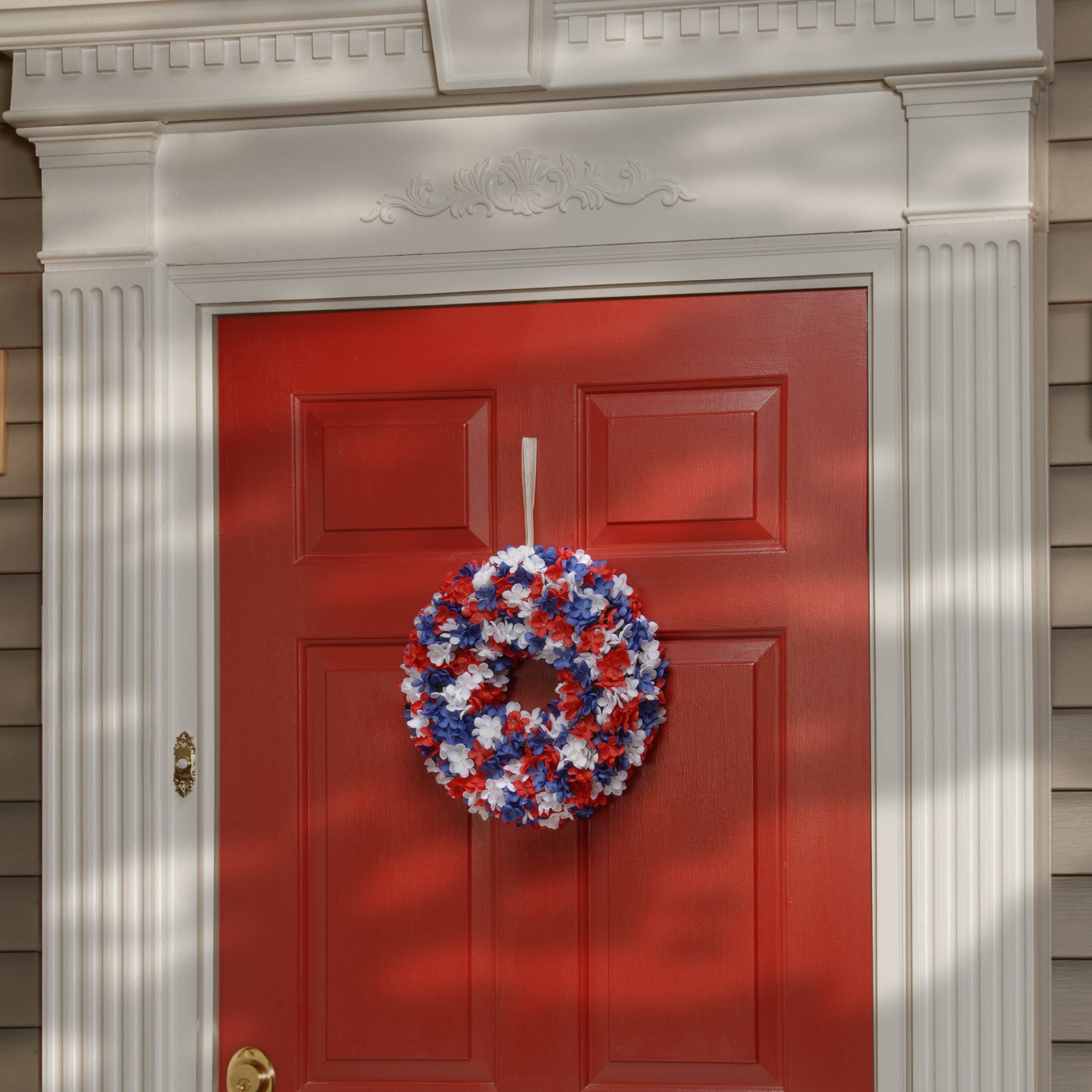 14 Inch Patriotic Hydrangea Wreath - Red White Blue Floral Wreath for Front Door, Summer Decorations, 4th of July Independence Day Home Decor