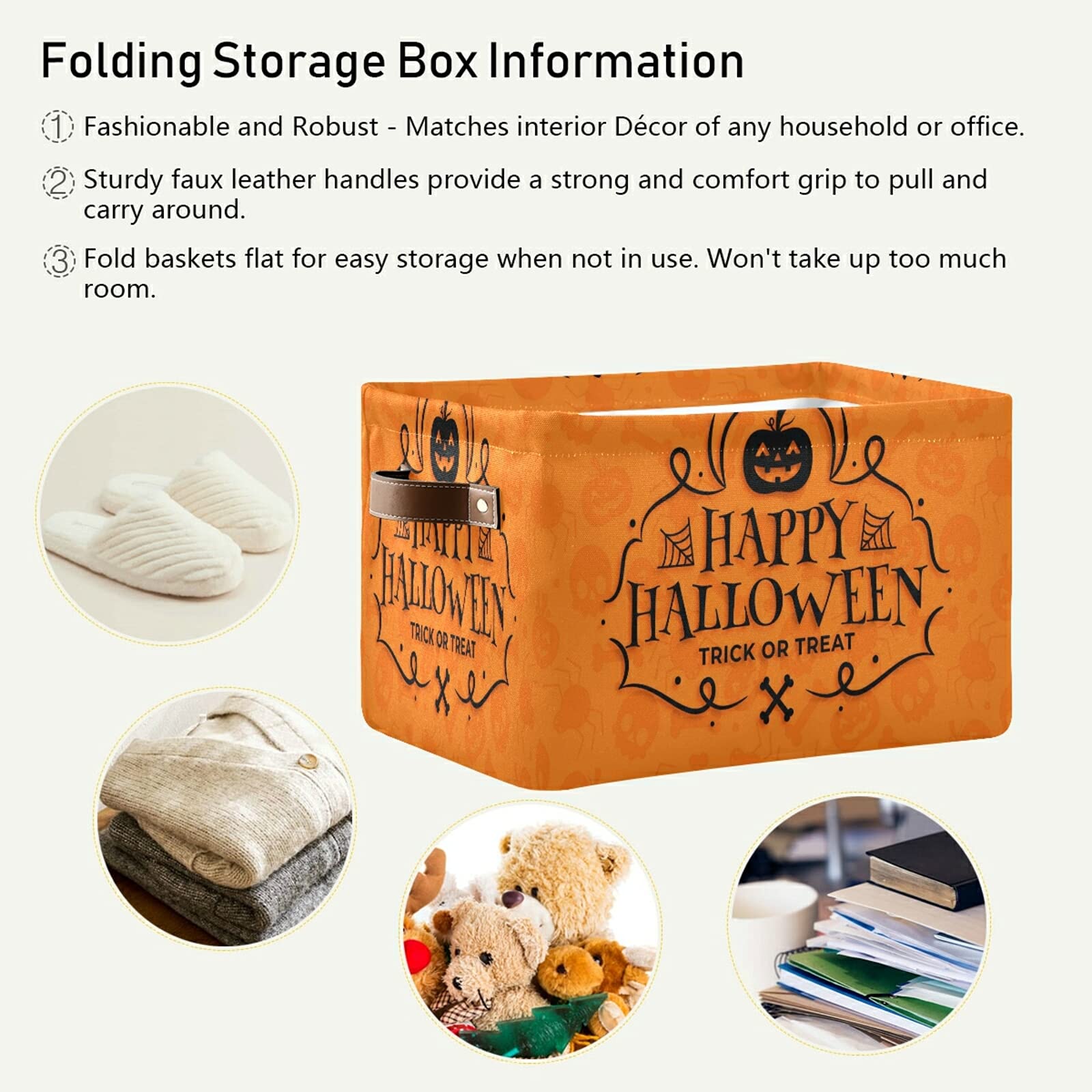 Halloween Pumpkin Foldable Storage Baskets - 2 Pack Collapsible Waterproof Fabric Storage Bins with Handles, Sturdy Canvas Storage Cubes for Organizing Shelves, Nursery, Home & Closet - Perfect for Seasonal Decor & Home Organization