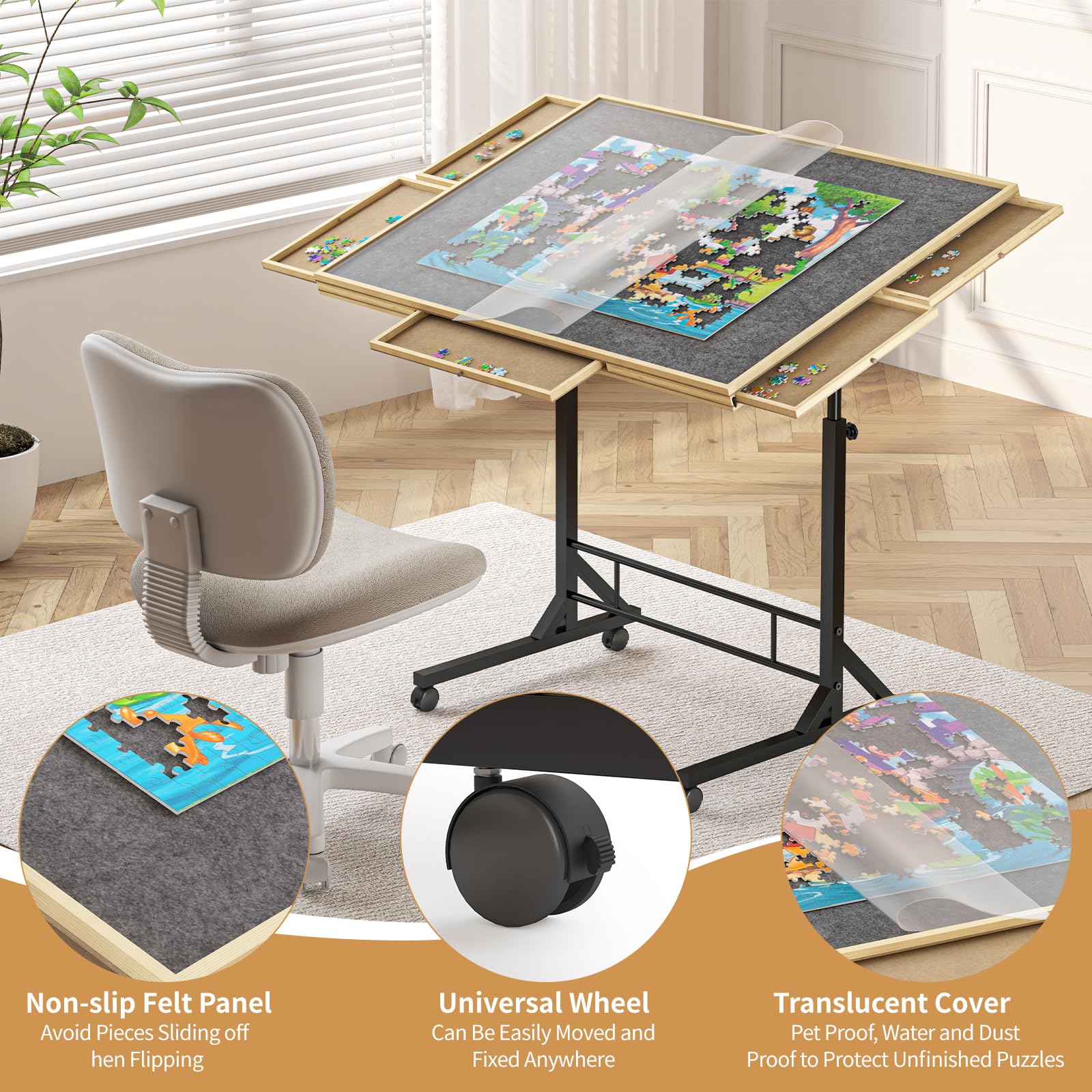 1500 Piece Jigsaw Puzzle Table with 6 Drawers & Adjustable Legs - 34