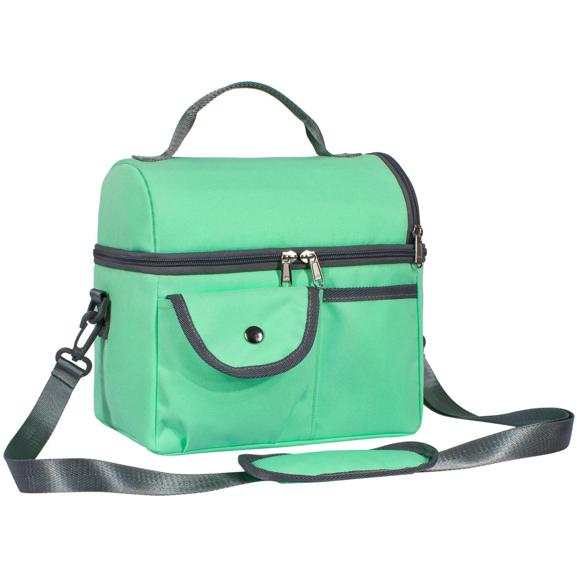 TOPERIN Insulated Lunch Box for Men & Women - Double Deck Thermal Lunch Bag, Green - Perfect for Work, School, Picnics & Outdoor Activities