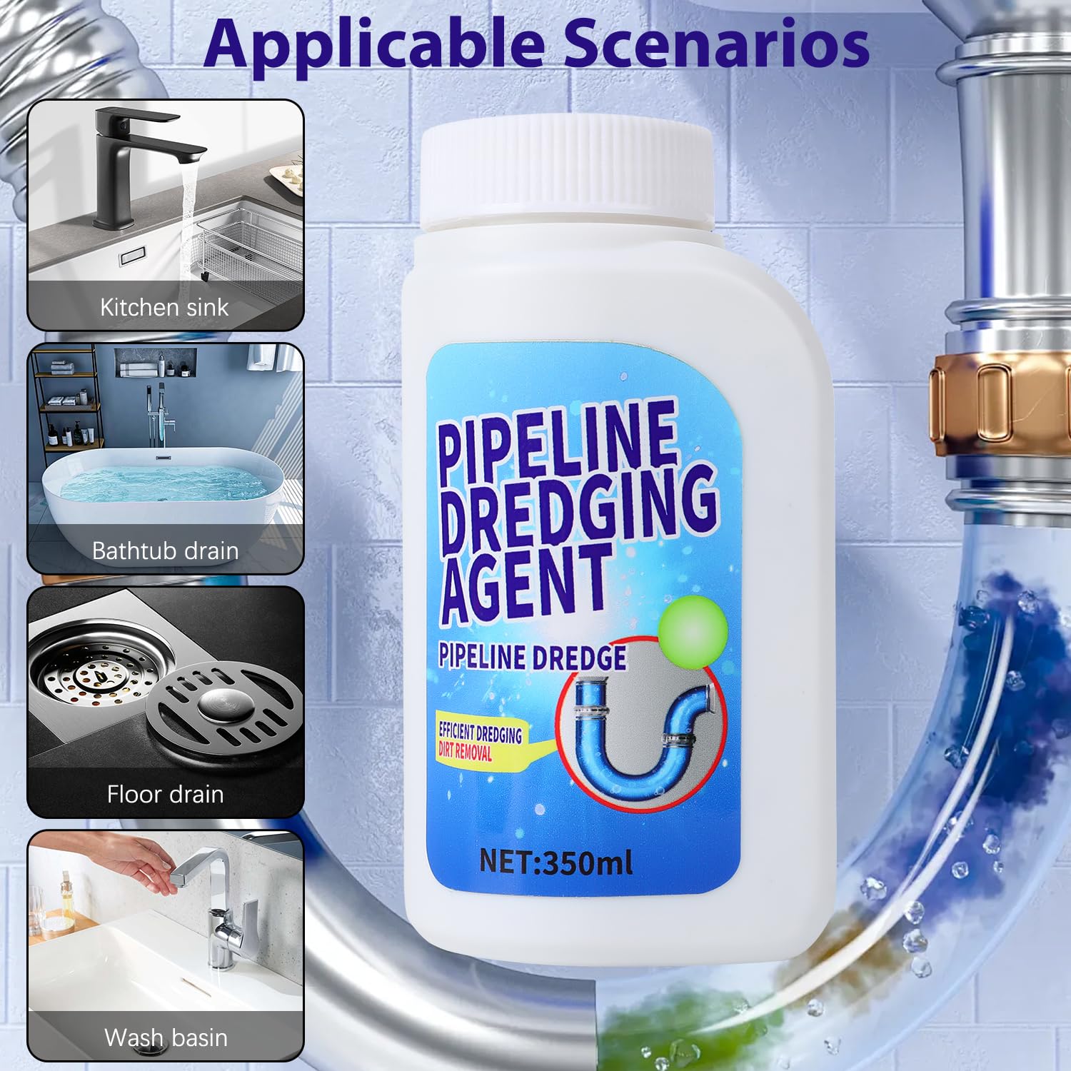 Powerful Pipeline Dredging Agent & Drain Clog Remover - Kitchen Unblocker, Sink & Drain Cleaner Powder for Quick Cleaning - Ideal for Kitchen, Bathroom, and Home Maintenance