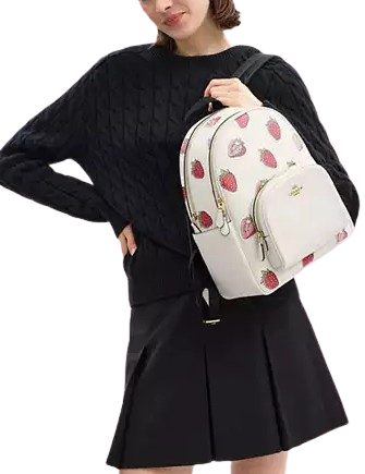 Coach Court Backpack with Strawberry Print - Stylish Women's Leather Backpack for Work, School & Travel | Trendy Crossbody Bag for Everyday Use