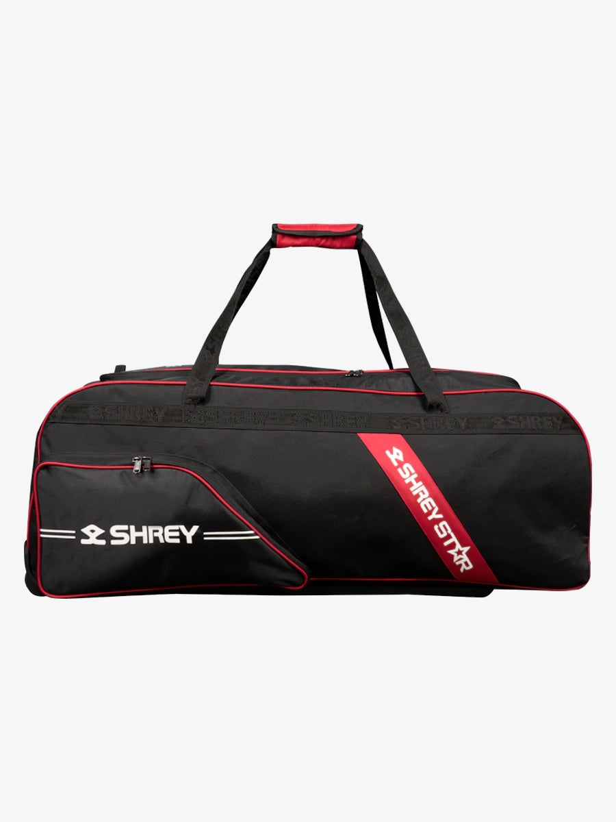 Shrey Star Wheelie 2.0 Cricket Bag - Premium Black & Red Cricket Equipment for Travel & Practice - Perfect for Matches, Training & Sports Gear Storage